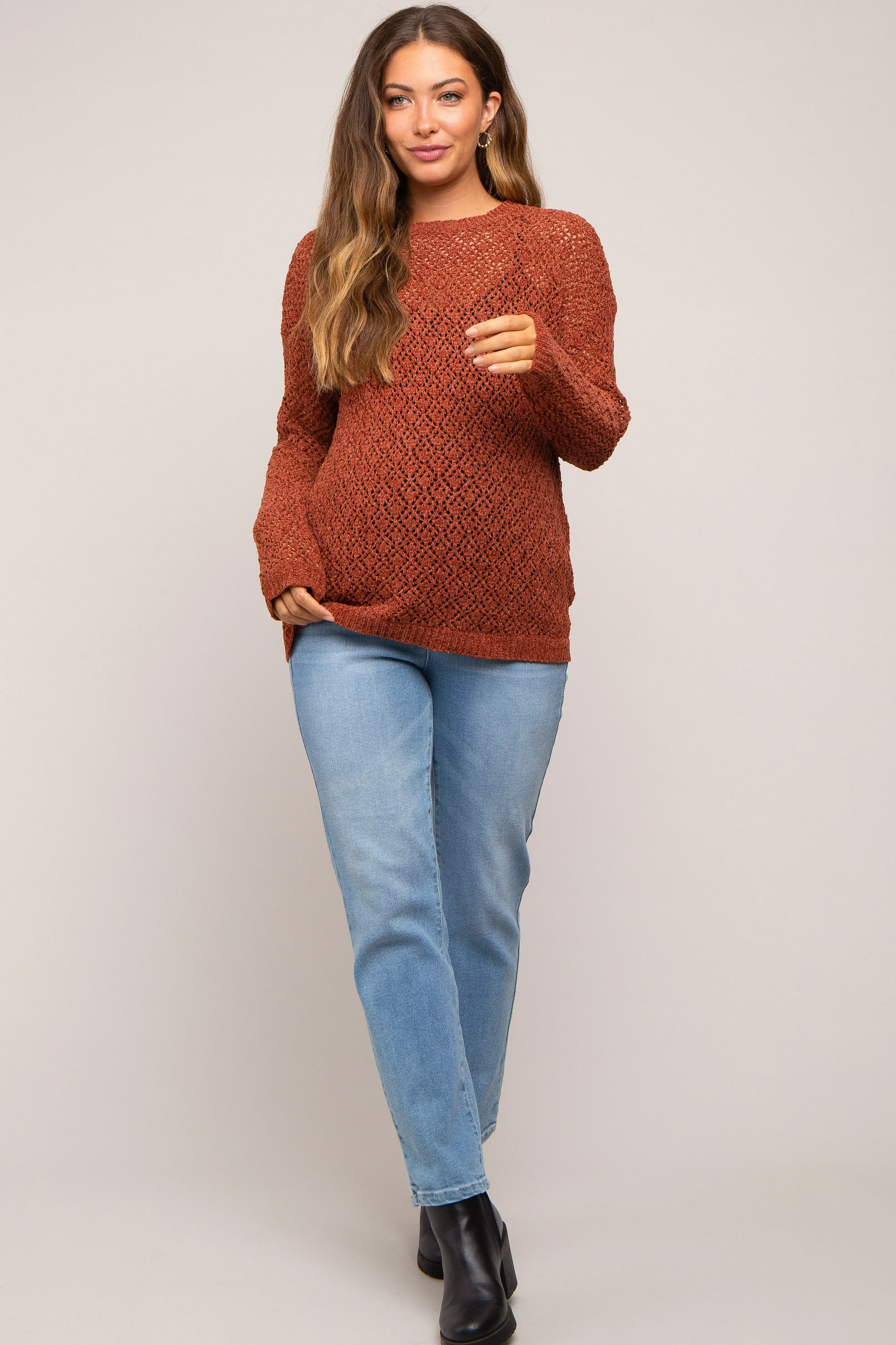 Rust Chenille Open Knit Maternity Sweater sold by Pinkblush product image thumbnail 5