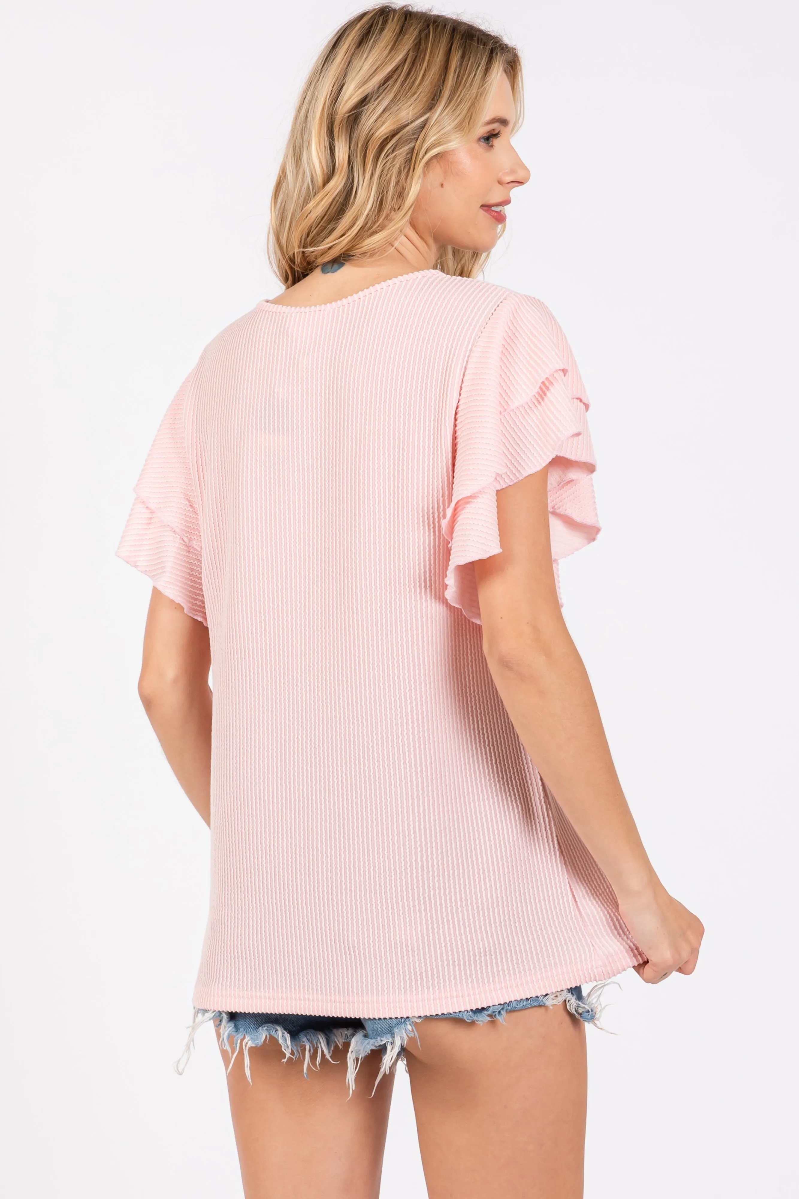 Light Pink Ruffle Sleeve Ribbed Top sold by Pinkblush product image thumbnail 3