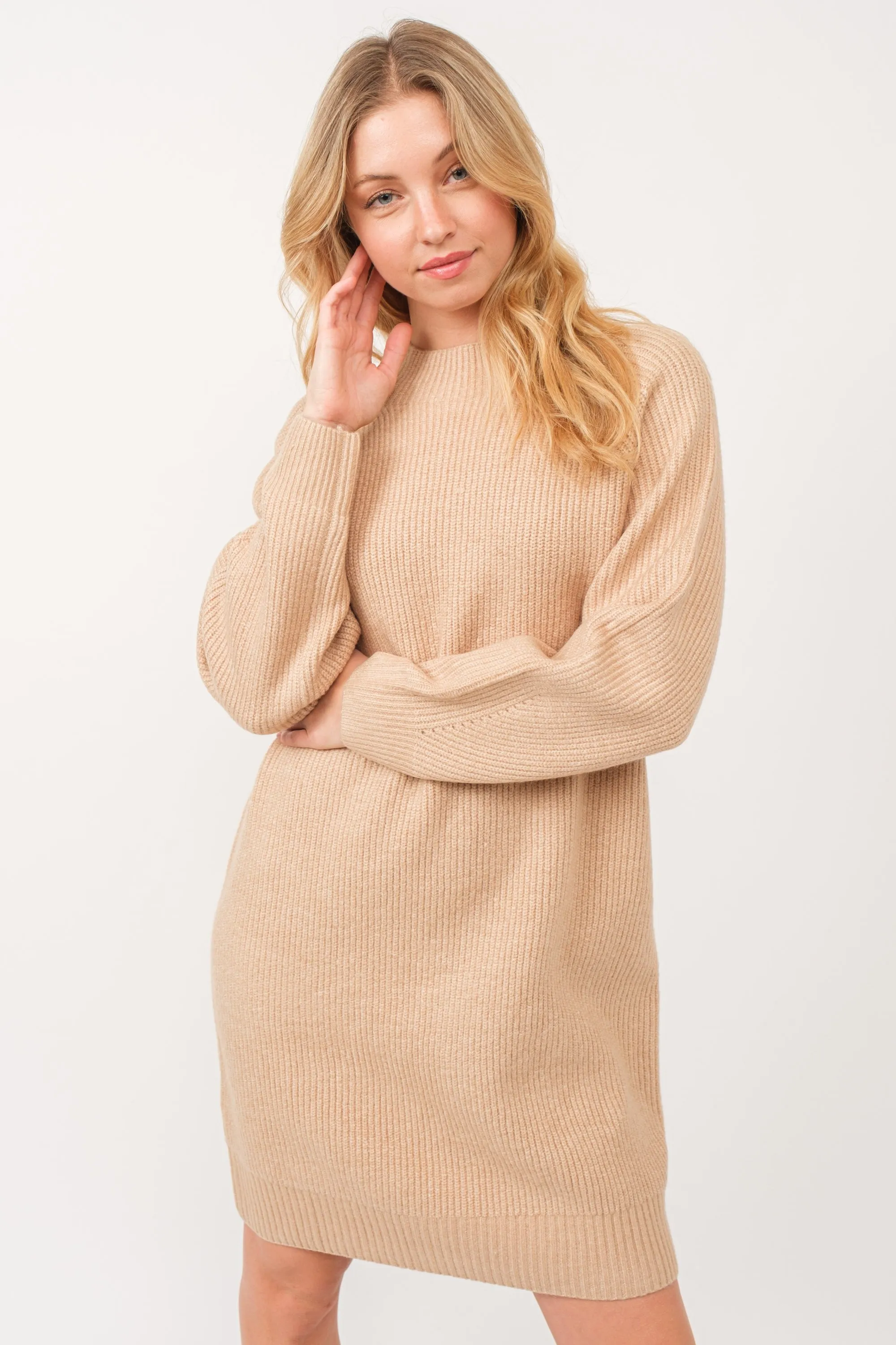 Beige Mock Neck Sweater Dress sold by Pinkblush product image thumbnail 3