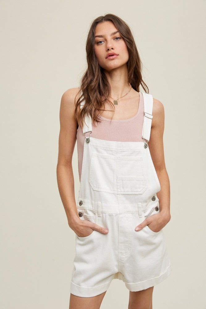 Off White Cuffed Denim Shortall sold by Pinkblush