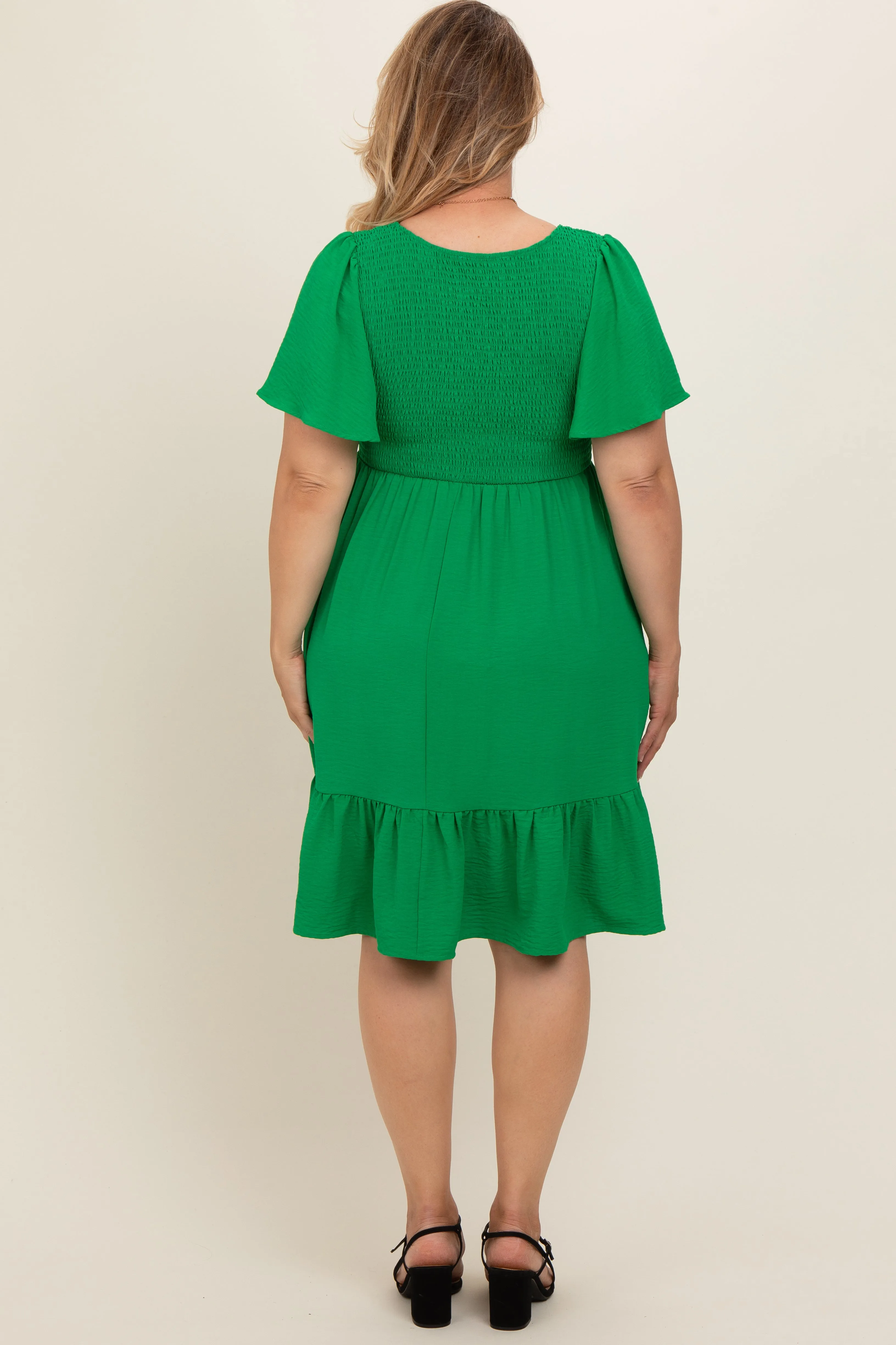 Green Smocked Ruffle Hem Maternity Plus Dress sold by Pinkblush product image thumbnail 4