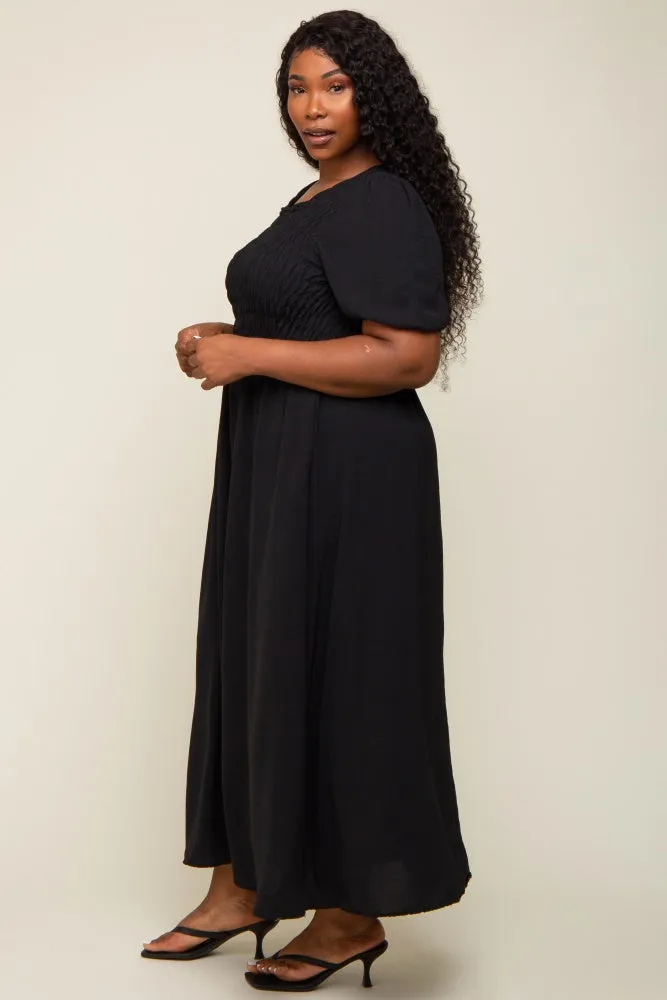 Black Smocked Short Sleeve Midi Dress sold by Pinkblush product image thumbnail 2