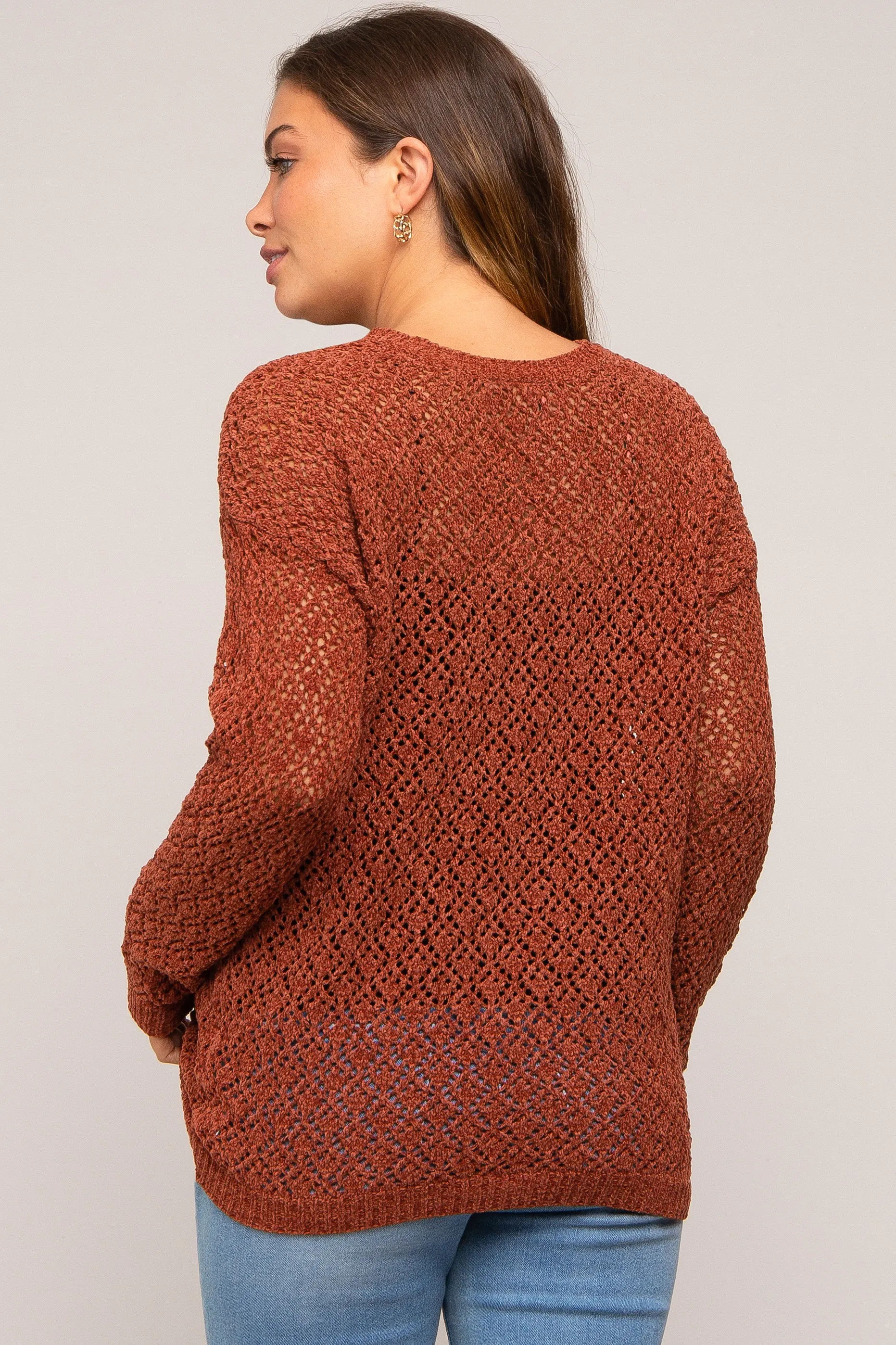 Rust Chenille Open Knit Maternity Sweater sold by Pinkblush product image thumbnail 3