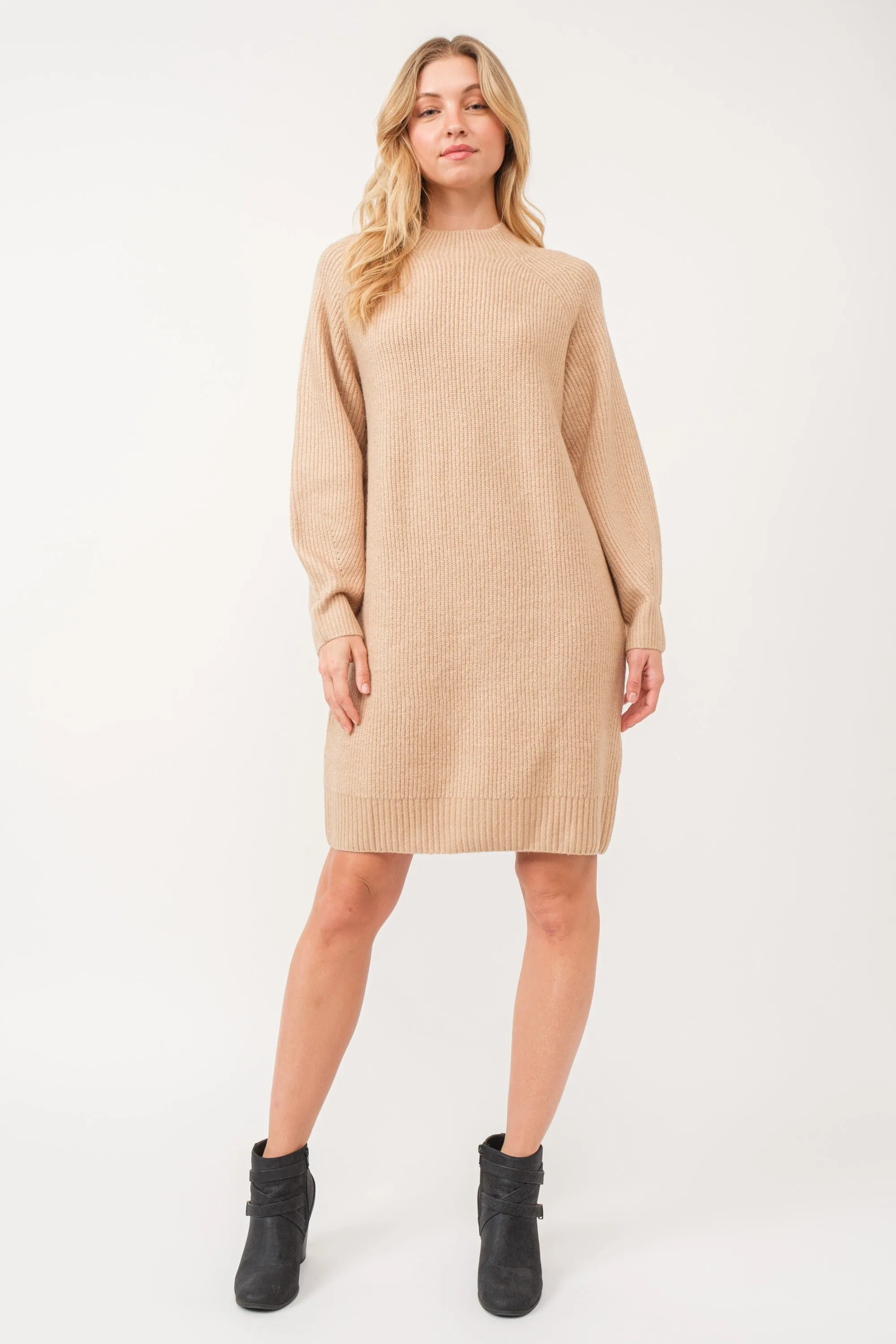 Beige Mock Neck Sweater Dress sold by Pinkblush