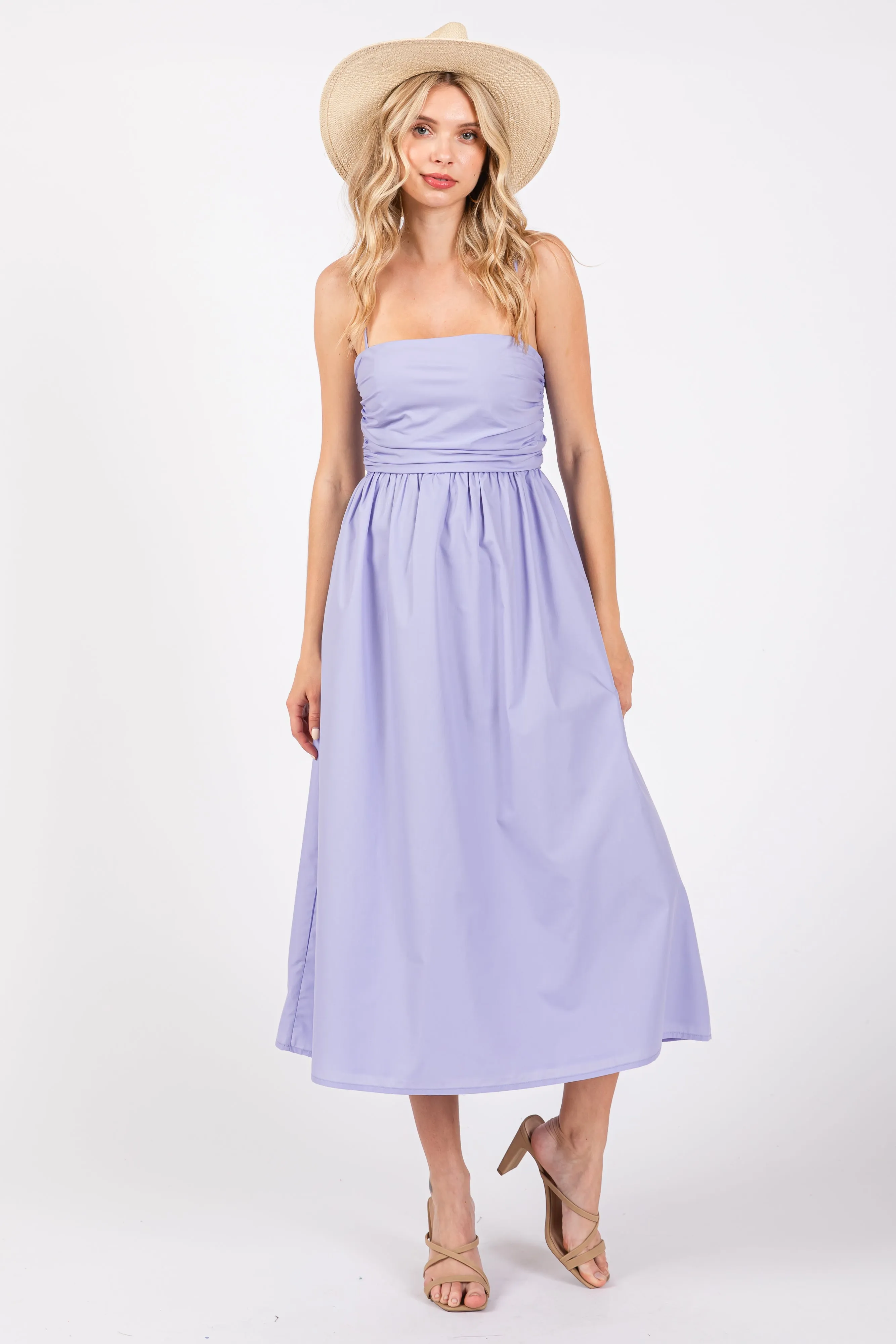 Lavender Ruched Midi Dress sold by Pinkblush product image thumbnail 4