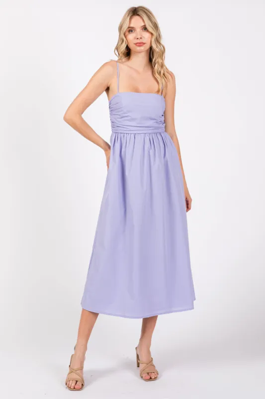 Lavender Ruched Midi Dress sold by Pinkblush