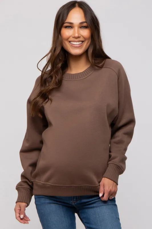 Brown Pullover Maternity Terry Crewneck sold by Pinkblush