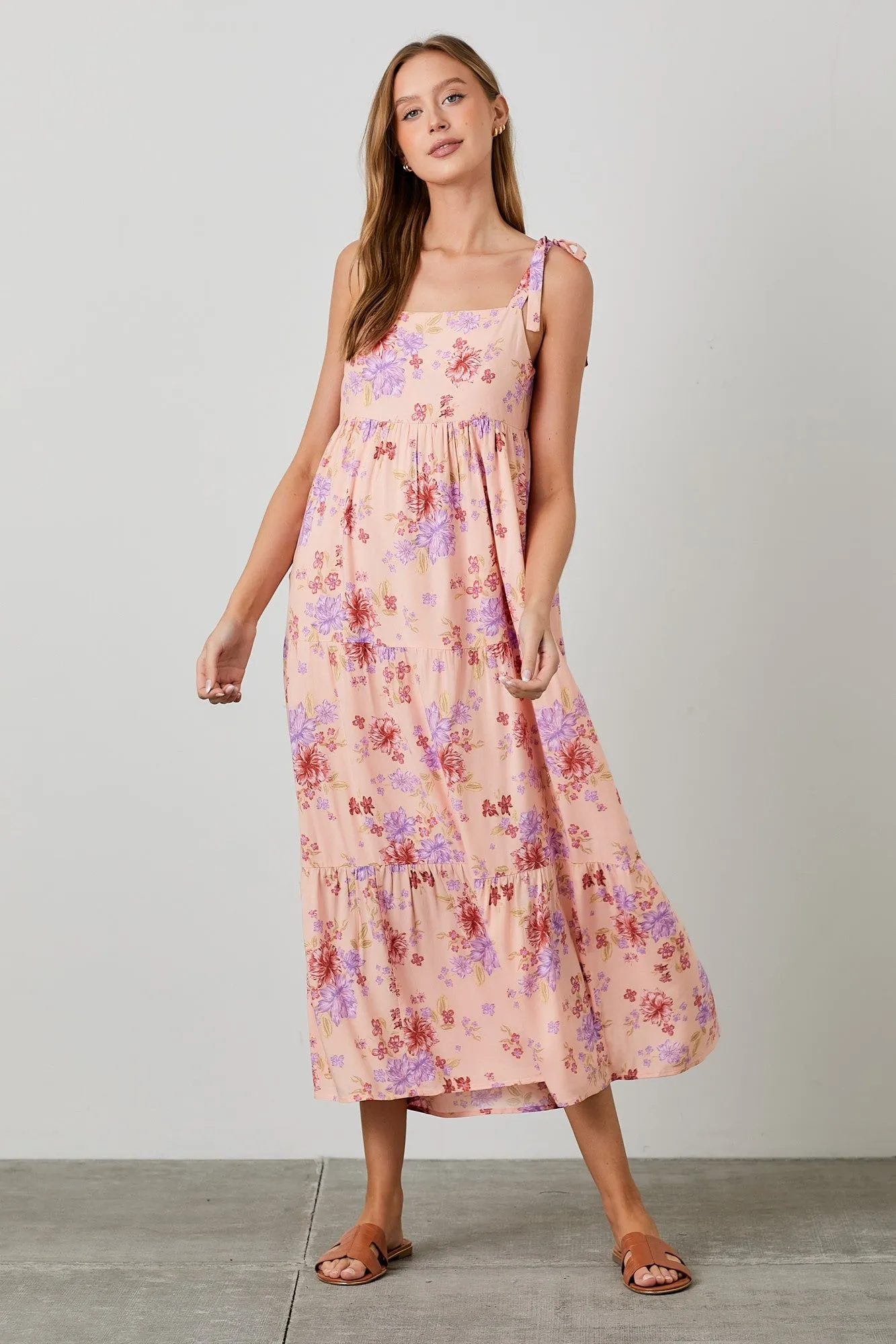Peach Floral Tie Strap Maxi Dress sold by Pinkblush product image thumbnail 4