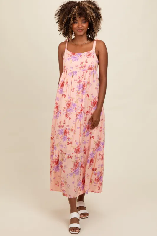 Peach Floral Tie Strap Maxi Dress sold by Pinkblush