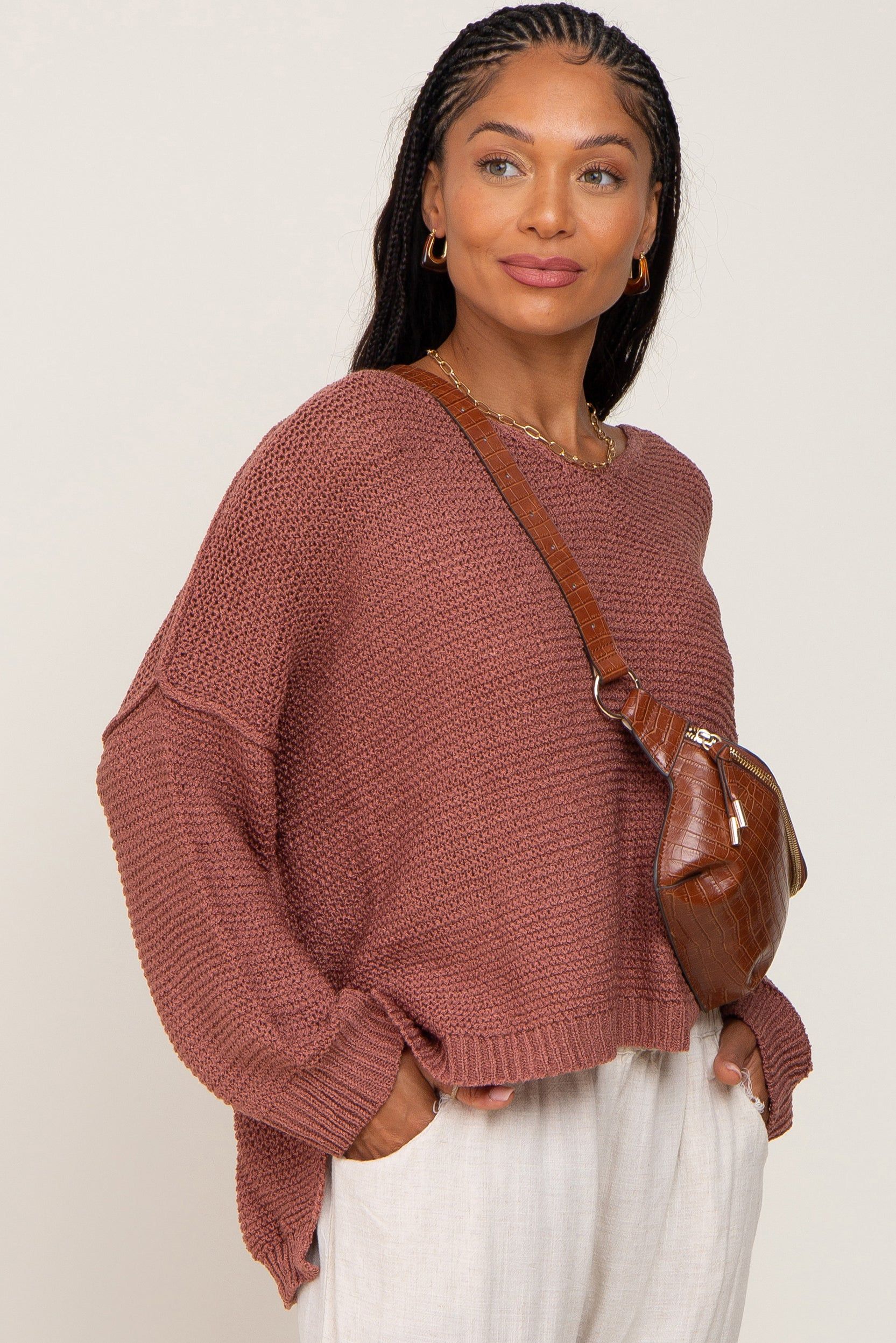 Rust Knit Dolman Sleeve Sweater sold by Pinkblush
