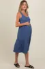 Blue Tiered Sleeveless Maternity Midi Dress sold by Pinkblush