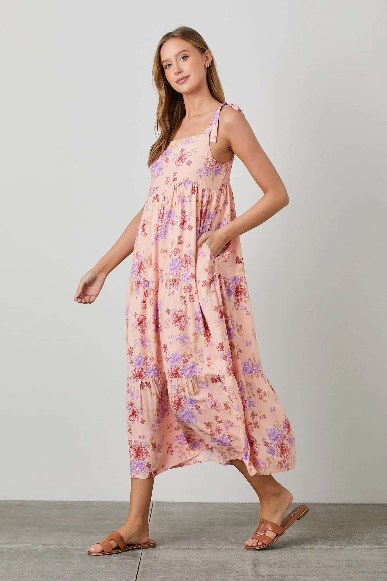 Peach Floral Tie Strap Maxi Dress sold by Pinkblush product image thumbnail 5