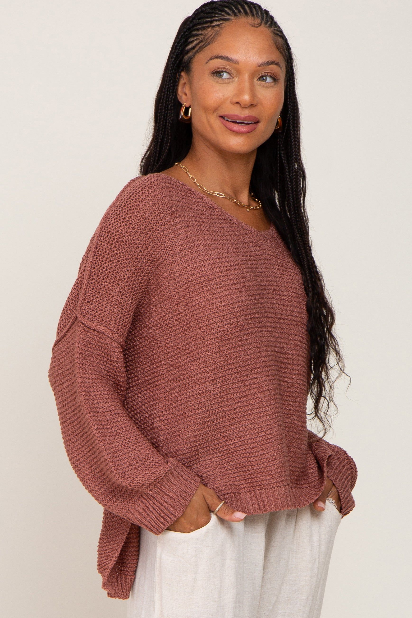 Rust Knit Dolman Sleeve Sweater sold by Pinkblush product image thumbnail 2