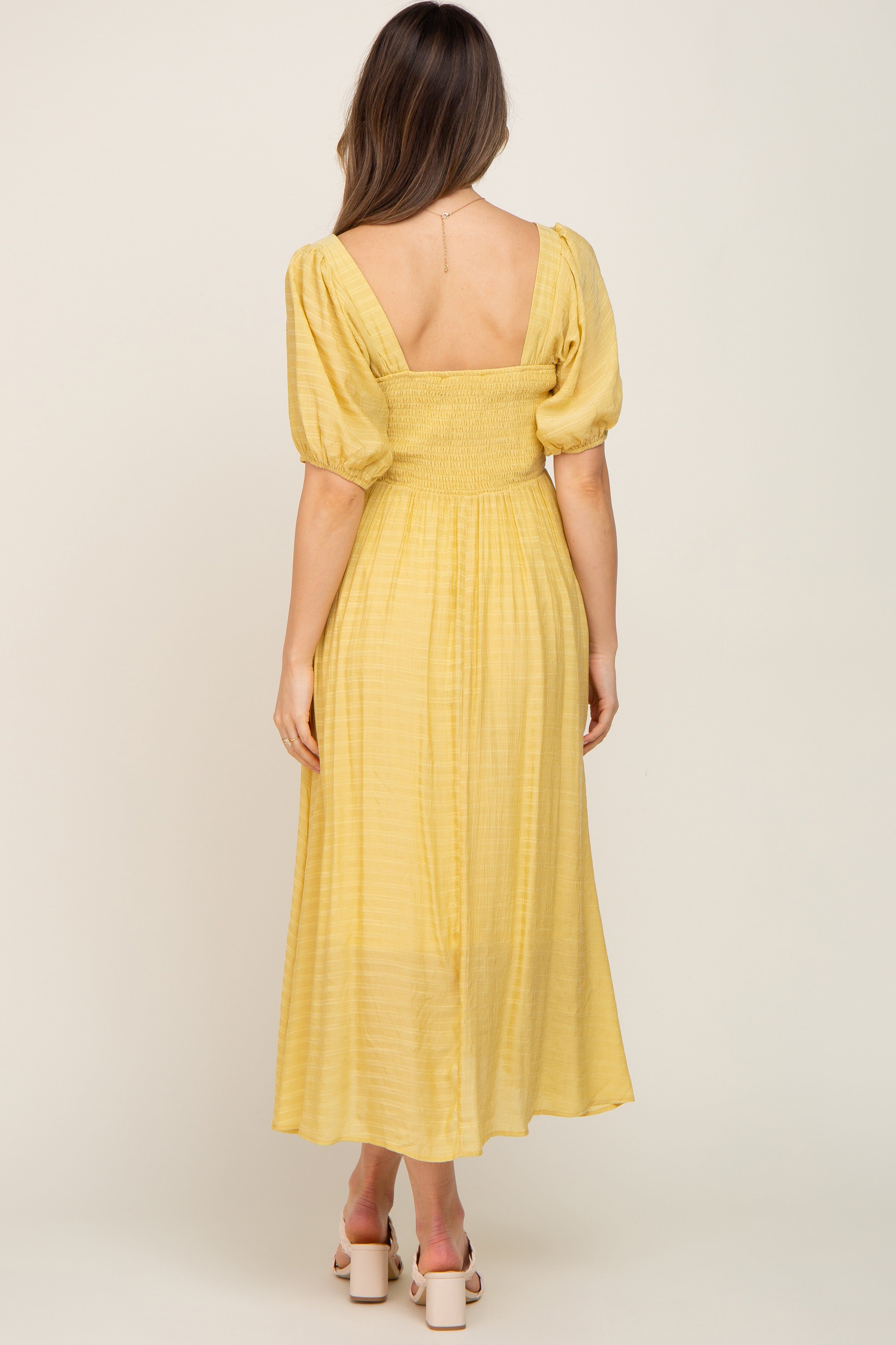 Yellow Striped Puff Sleeve Maternity Midi Dress sold by Pinkblush product image thumbnail 3