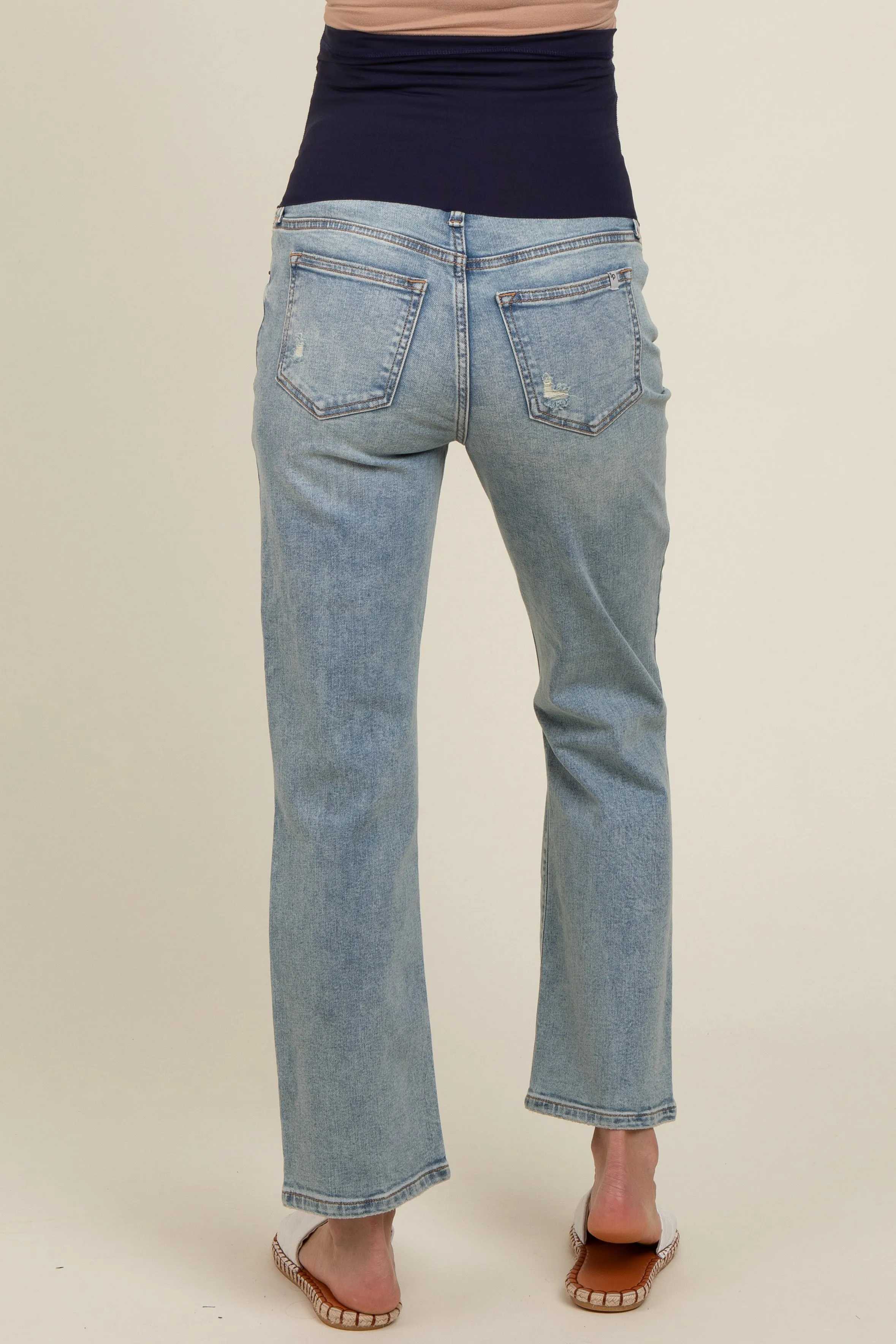 Light Blue Distressed Knee Crop Maternity Jeans sold by Pinkblush product image thumbnail 4