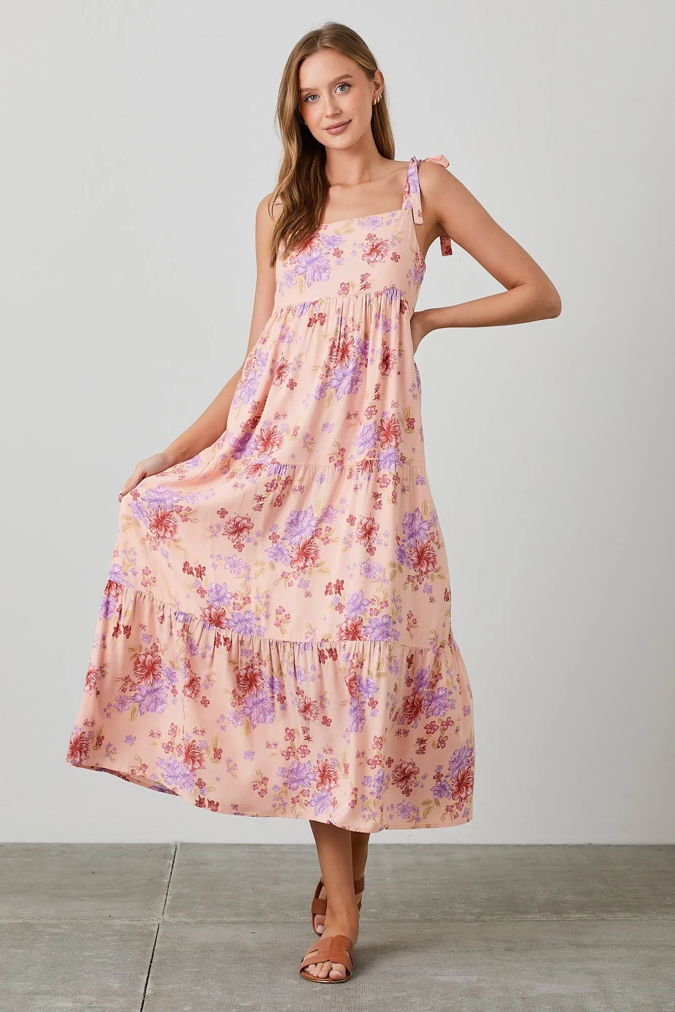 Peach Floral Tie Strap Maxi Dress sold by Pinkblush product image thumbnail 3