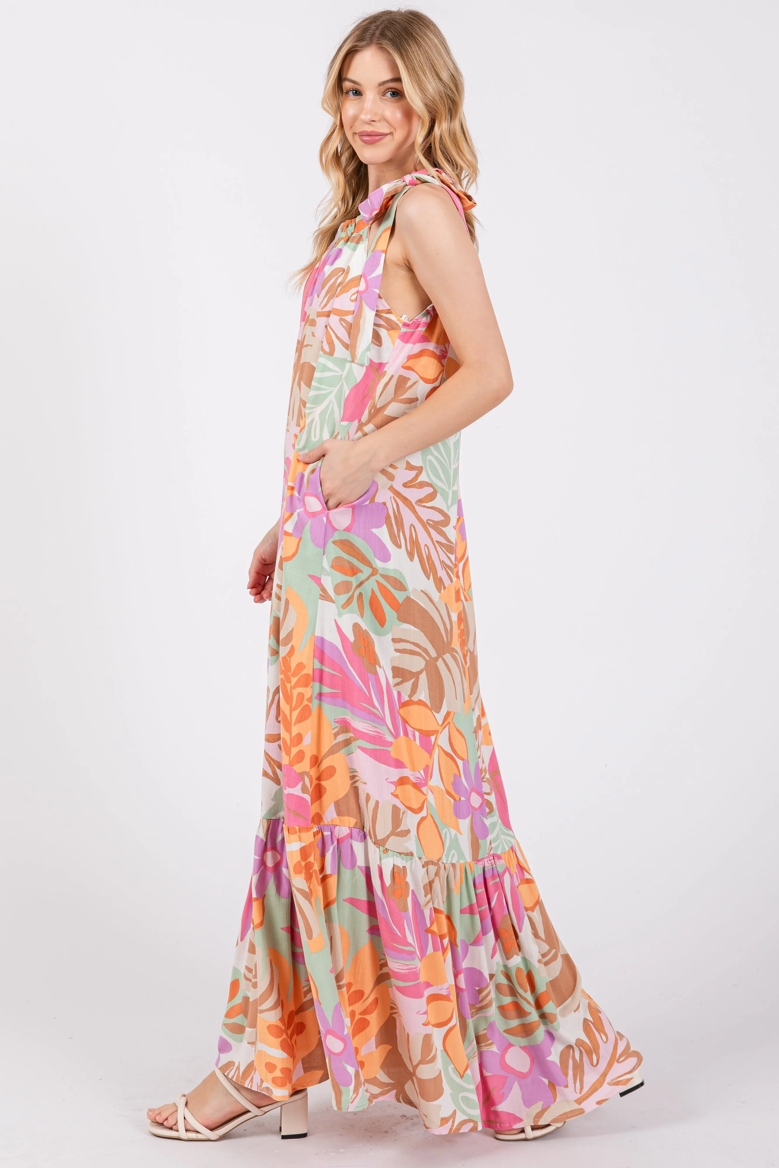 Pink Floral Shoulder Tie Empire Maxi Dress sold by Pinkblush product image thumbnail 2