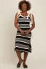 Black Striped Shoulder Tie Side Slit Maternity Midi Dress sold by Pinkblush