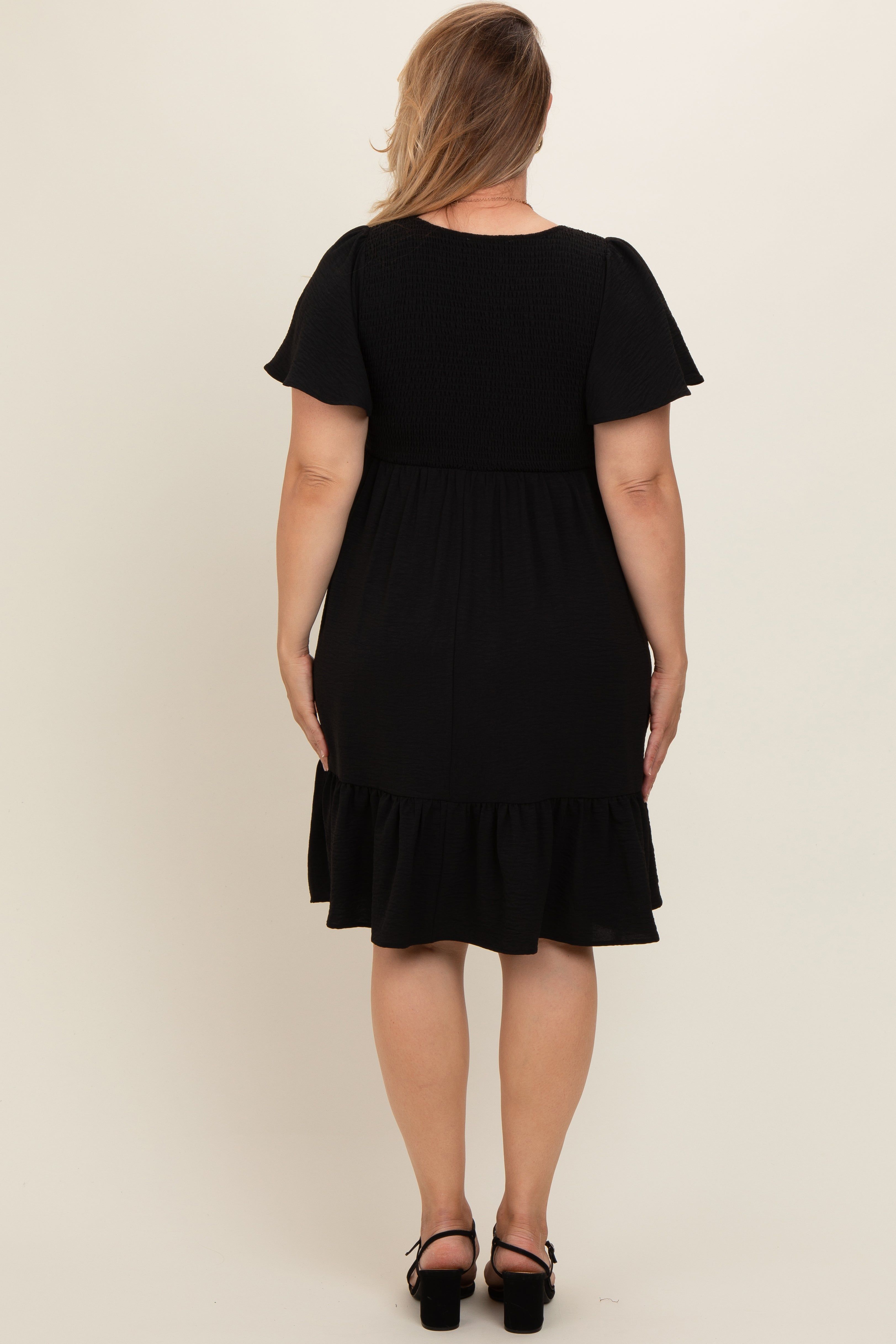 Black Smocked Ruffle Hem Maternity Plus Dress sold by Pinkblush product image thumbnail 4