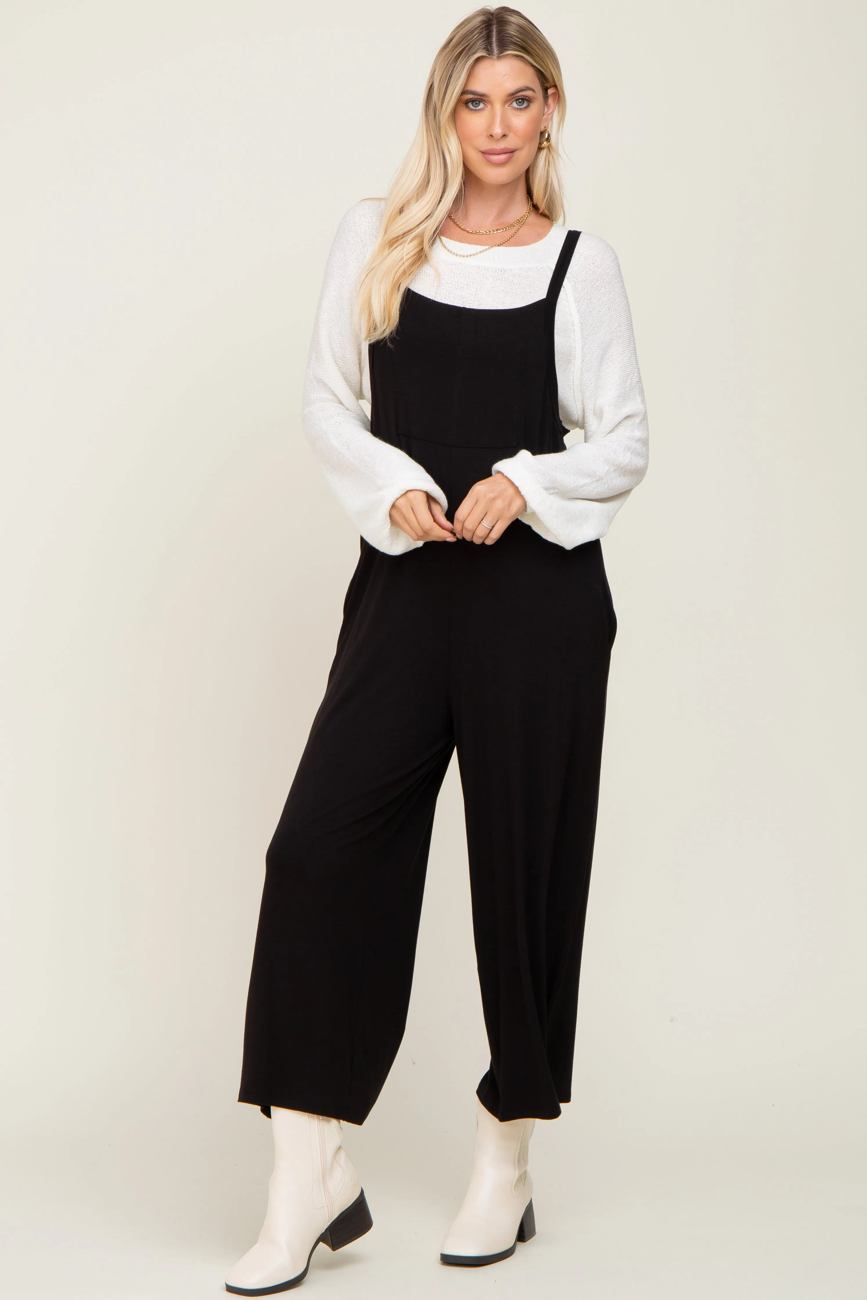 Black Sleeveless Pocketed Wide Leg Jumpsuit sold by Pinkblush product image thumbnail 4
