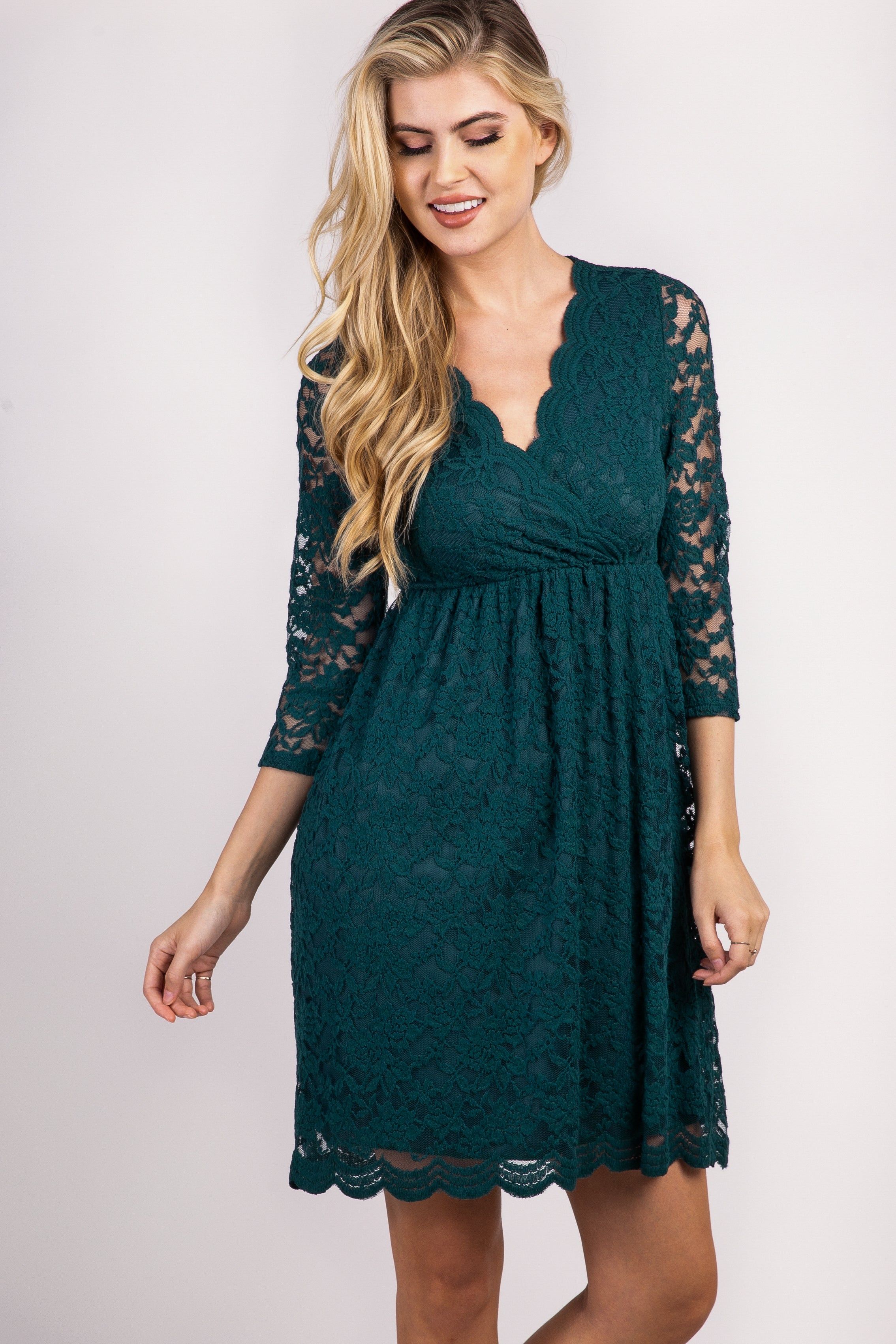 Forest Green Lace Overlay Wrap Dress sold by Pinkblush product image thumbnail 3