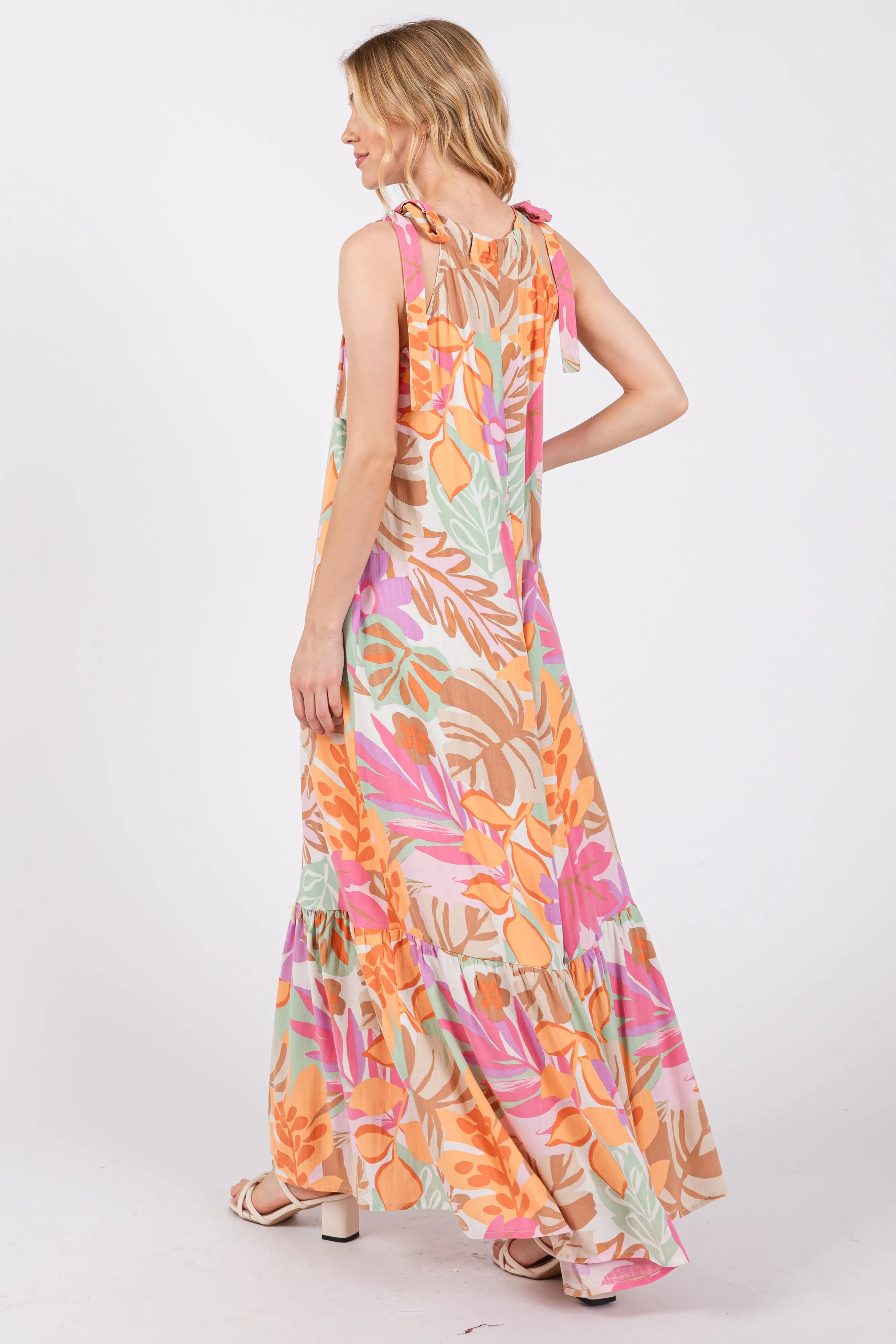 Pink Floral Shoulder Tie Empire Maxi Dress sold by Pinkblush product image thumbnail 3