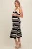 Black Striped Shoulder Tie Side Slit Maternity Midi Dress sold by Pinkblush