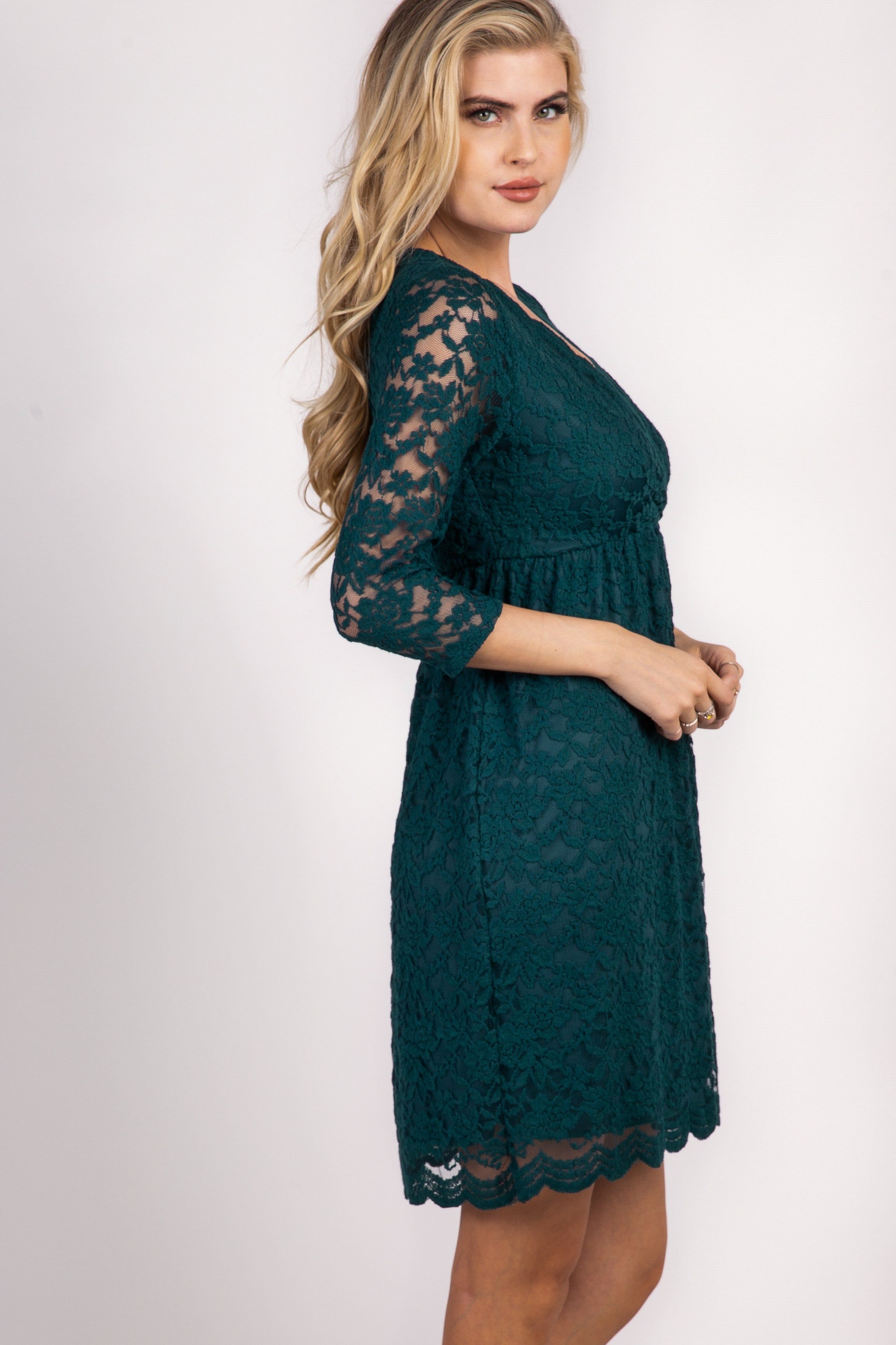Forest Green Lace Overlay Wrap Dress sold by Pinkblush product image thumbnail 4