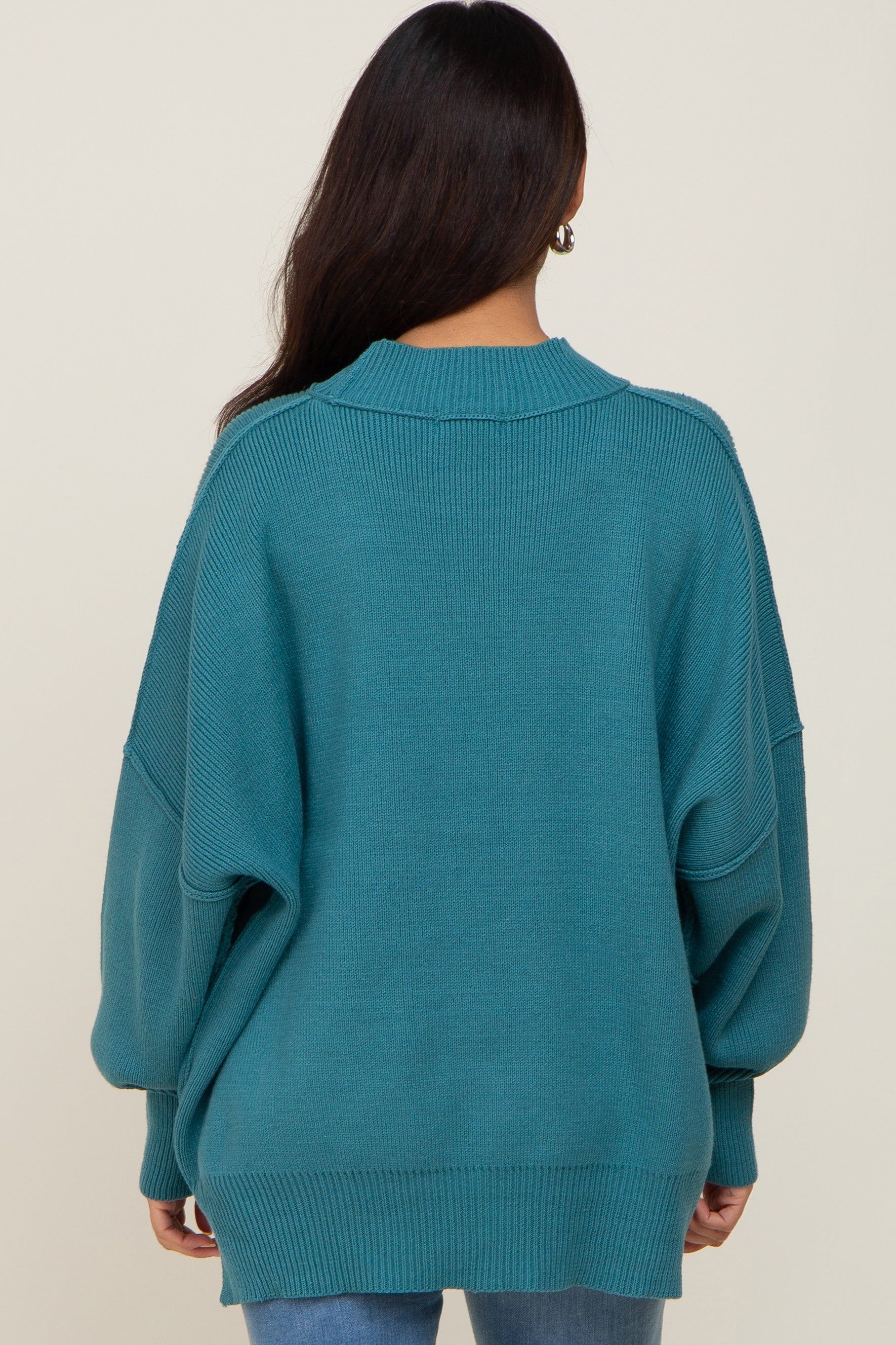 Teal Blue Mock Neck Exposed Seam Maternity Sweater sold by Pinkblush product image thumbnail 4