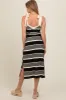 Black Striped Shoulder Tie Side Slit Maternity Midi Dress sold by Pinkblush
