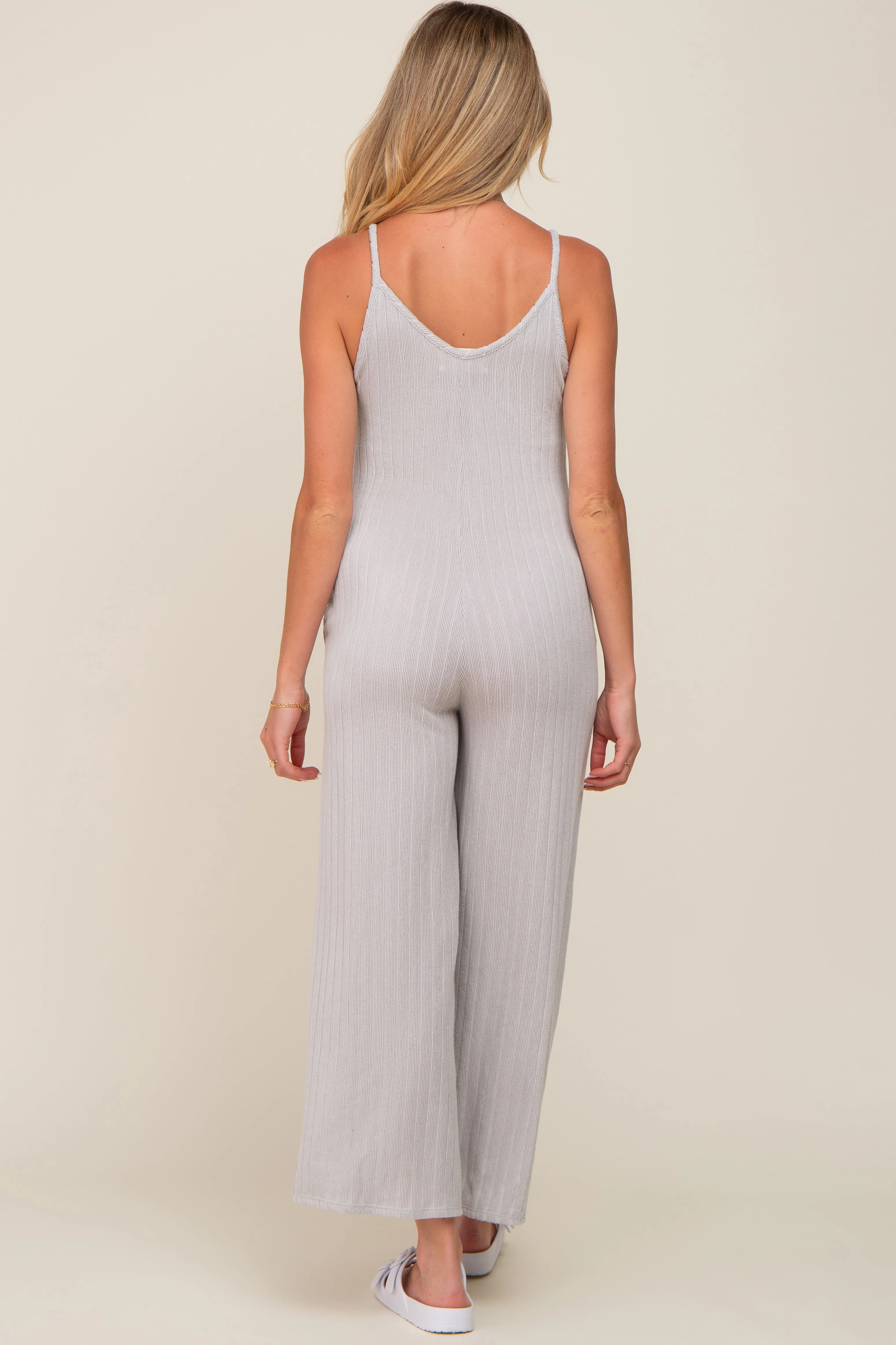 Grey Rib Knit Wide Leg Maternity Jumpsuit sold by Pinkblush product image thumbnail 3