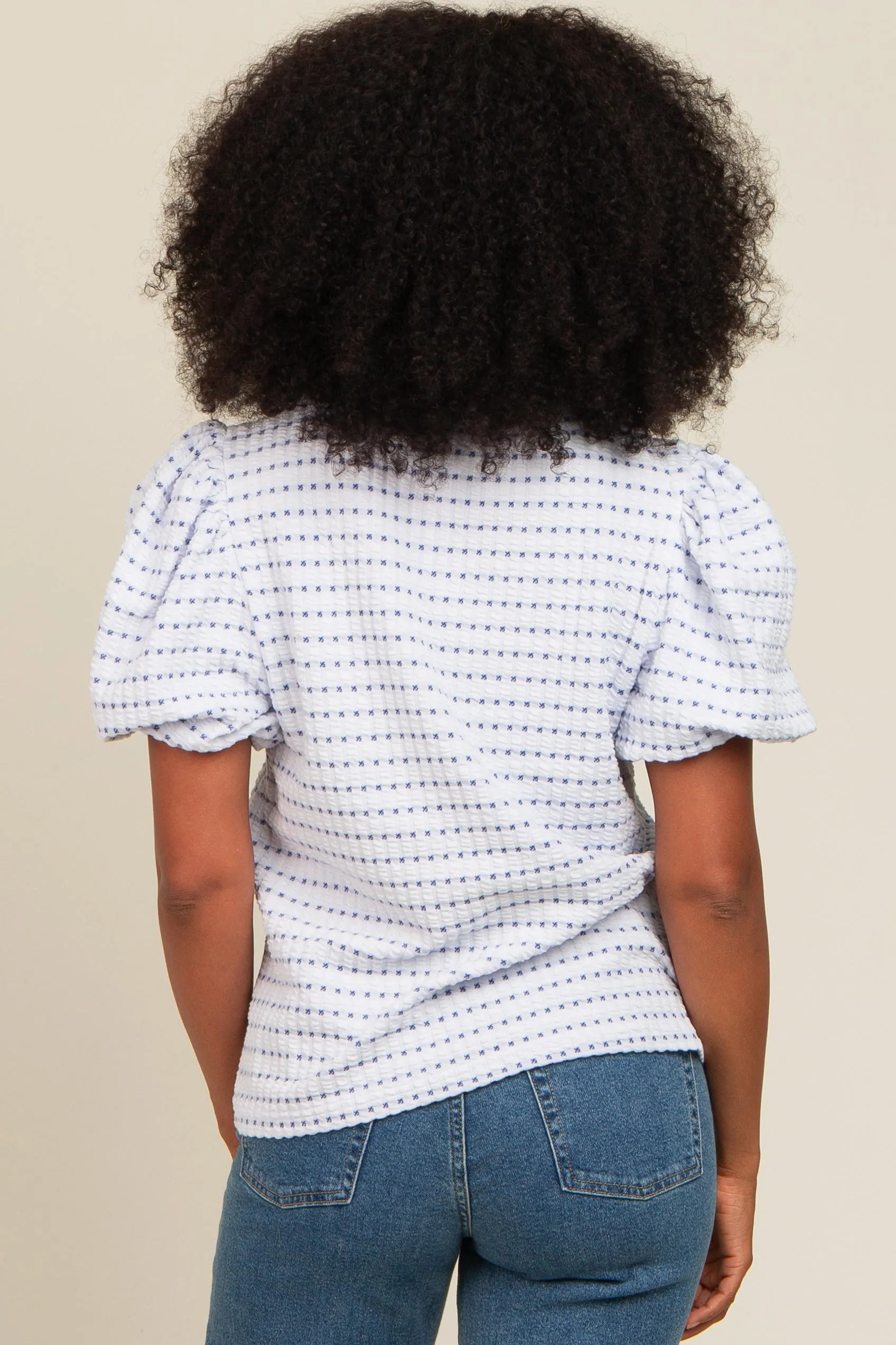 Blue Checker Print Puff Sleeve Top sold by Pinkblush product image thumbnail 4