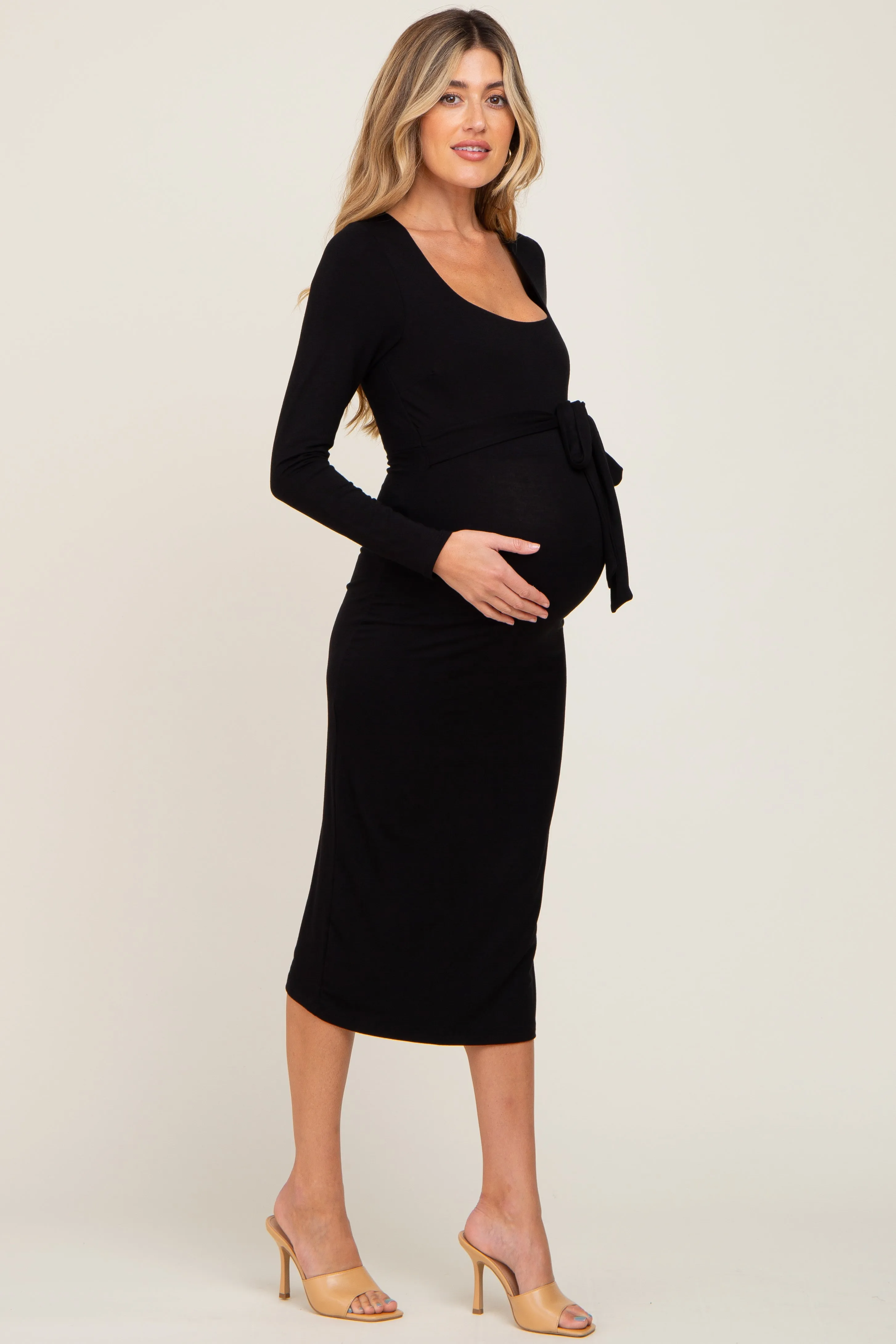 Black Basic Square Neck Maternity Midi Dress sold by Pinkblush product image thumbnail 2