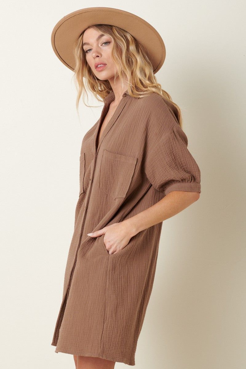 Mocha Mini Shirt Dress sold by Pinkblush product image thumbnail 4