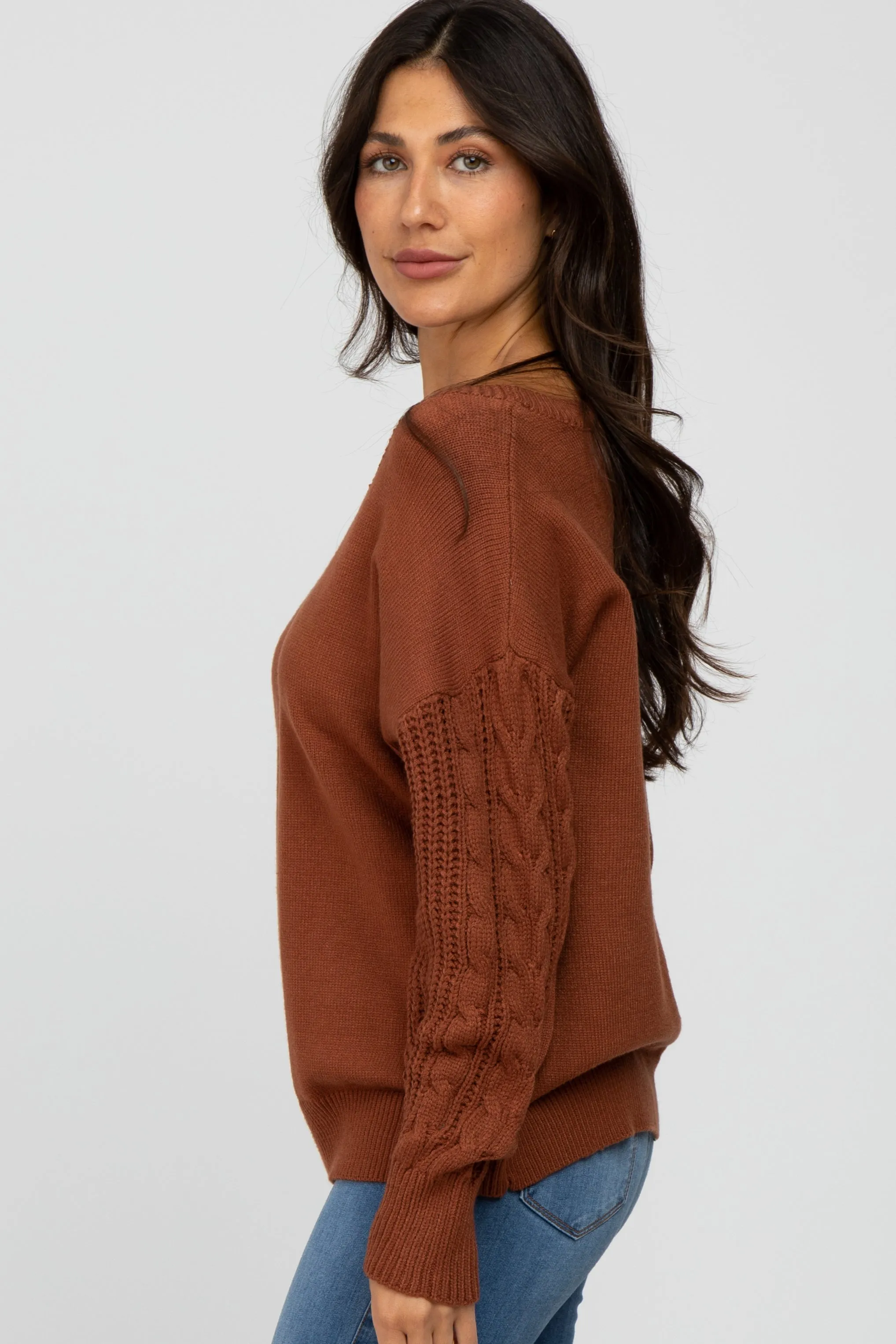 Camel Knit Braided Sleeve Sweater sold by Pinkblush product image thumbnail 3