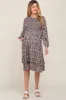 Black Floral Smocked 3/4 Sleeve Tiered Maternity Midi Dress sold by Pinkblush