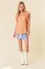 Tangerine Smocked Yoke Ruffle Woven Blouse With Lace Trim sold by Pinkblush