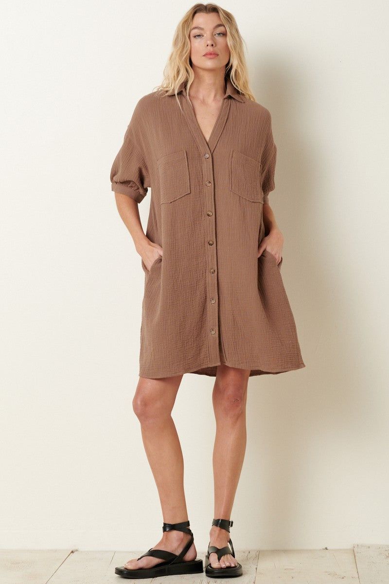 Mocha Mini Shirt Dress sold by Pinkblush product image thumbnail 2