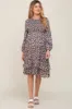 Black Floral Smocked 3/4 Sleeve Tiered Maternity Midi Dress sold by Pinkblush