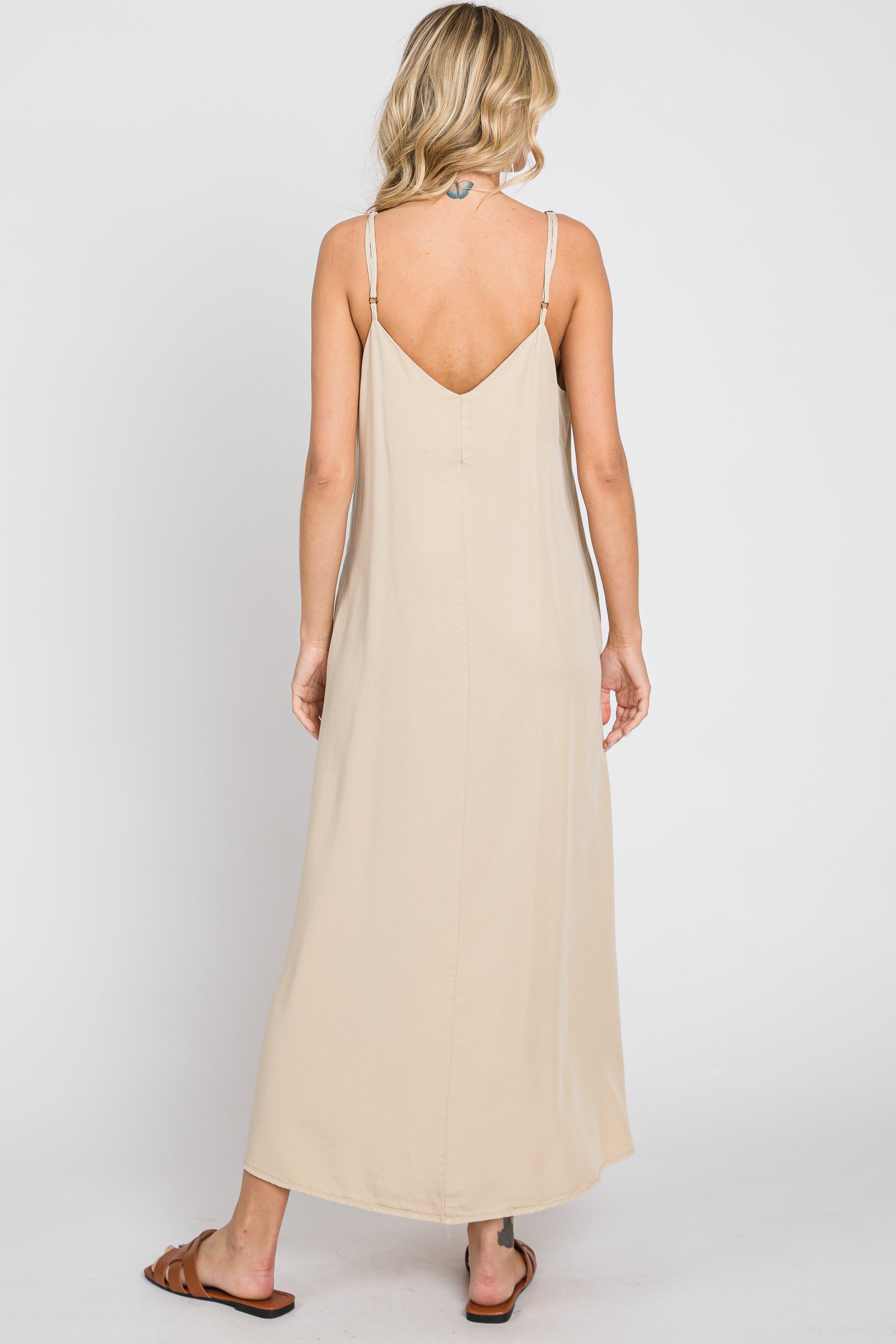 Beige Button Down Midi Tank Dress sold by Pinkblush product image thumbnail 3