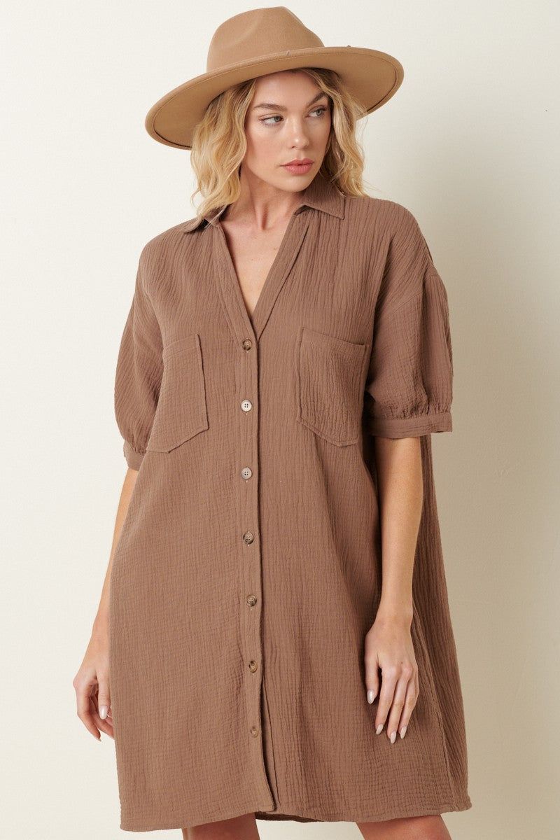 Mocha Mini Shirt Dress sold by Pinkblush product image thumbnail 3