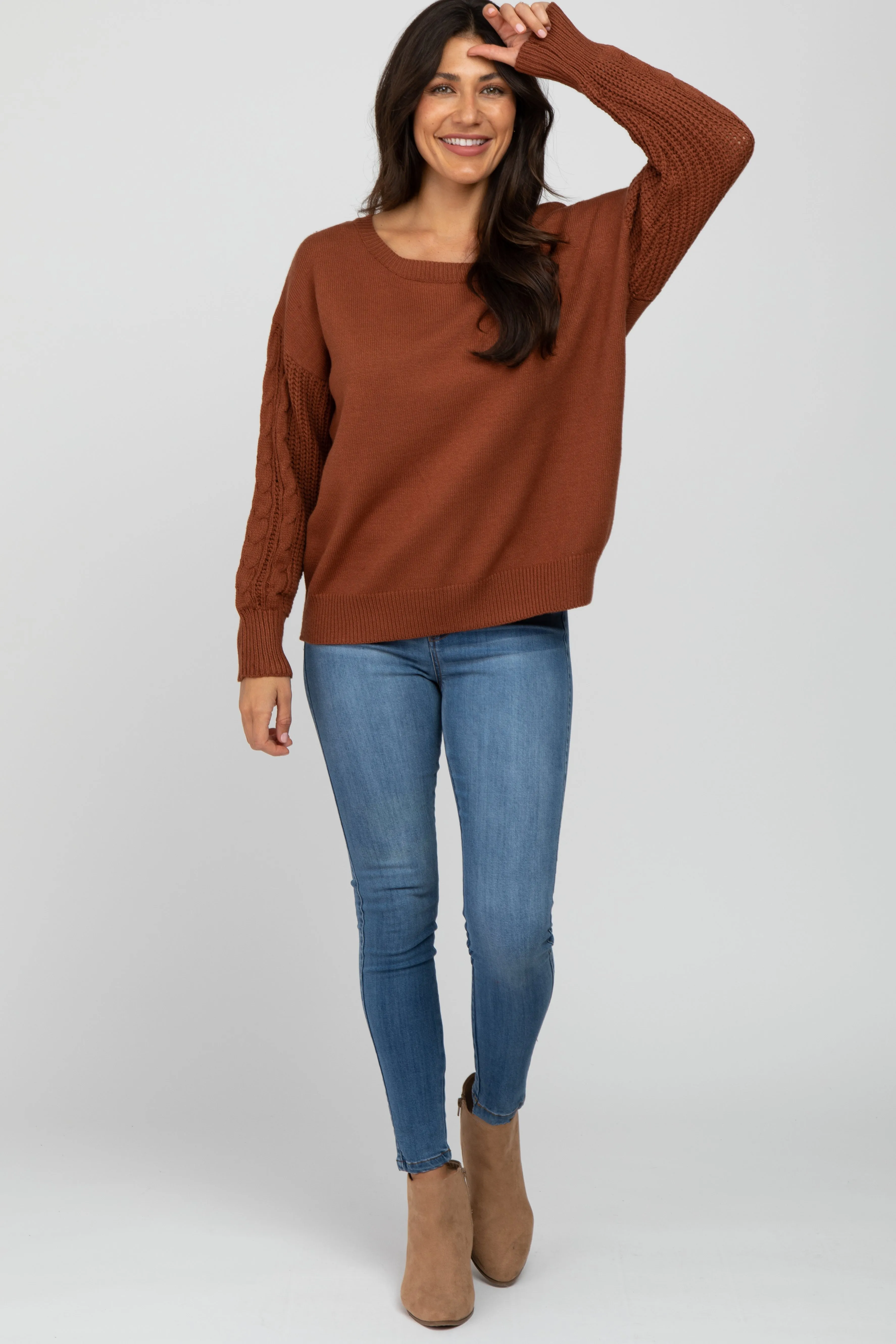 Camel Knit Braided Sleeve Sweater sold by Pinkblush product image thumbnail 2