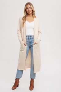 Cream Long Maternity Cardigan sold by Pinkblush