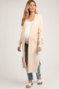 Cream Long Maternity Cardigan sold by Pinkblush