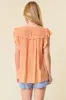 Tangerine Smocked Yoke Ruffle Woven Blouse With Lace Trim sold by Pinkblush