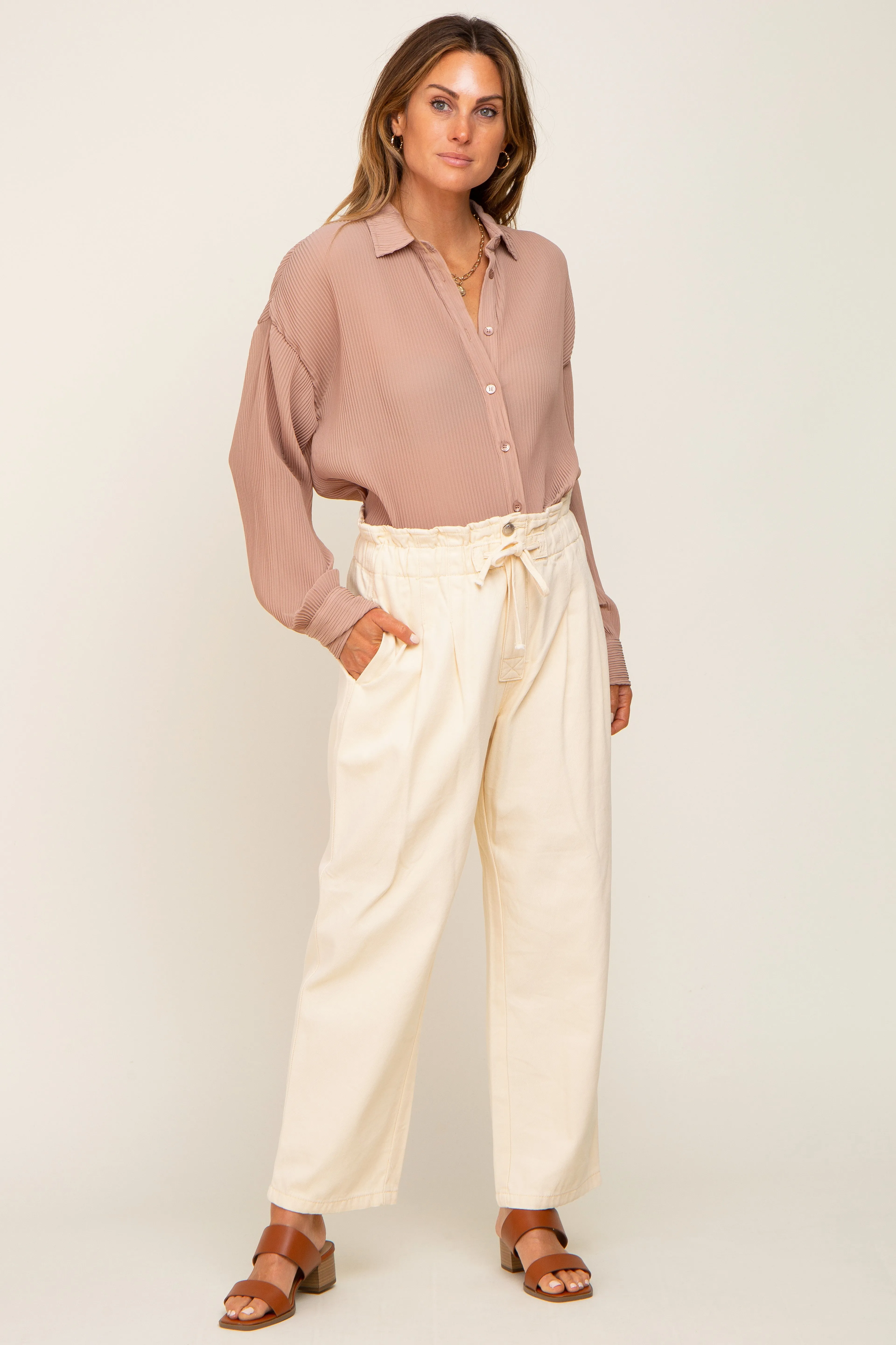 Taupe Plisse Chiffon Blouse sold by Pinkblush product image thumbnail 5