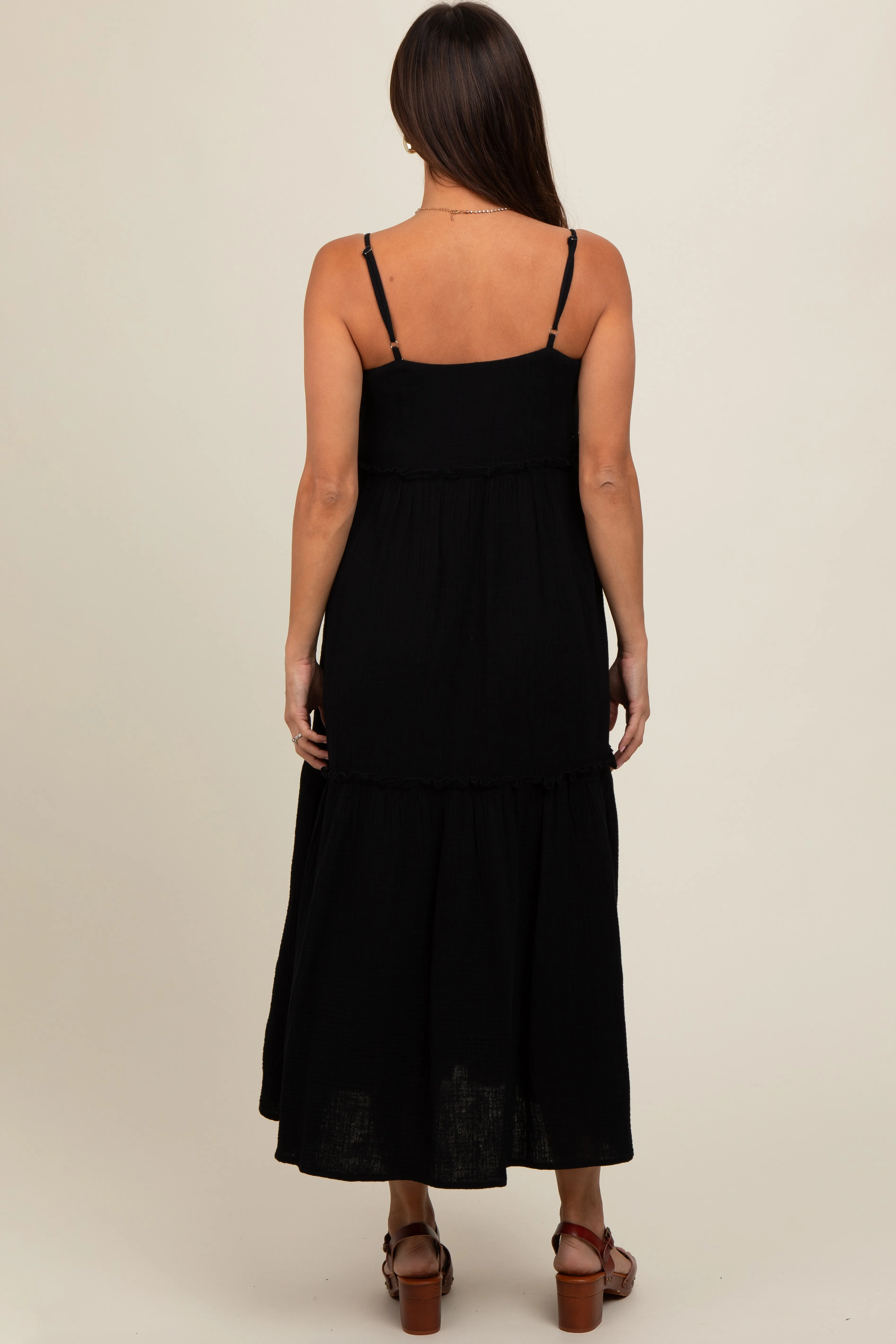 Black Soft Washed Cotton Gauze Maternity Maxi Dress sold by Pinkblush product image thumbnail 4