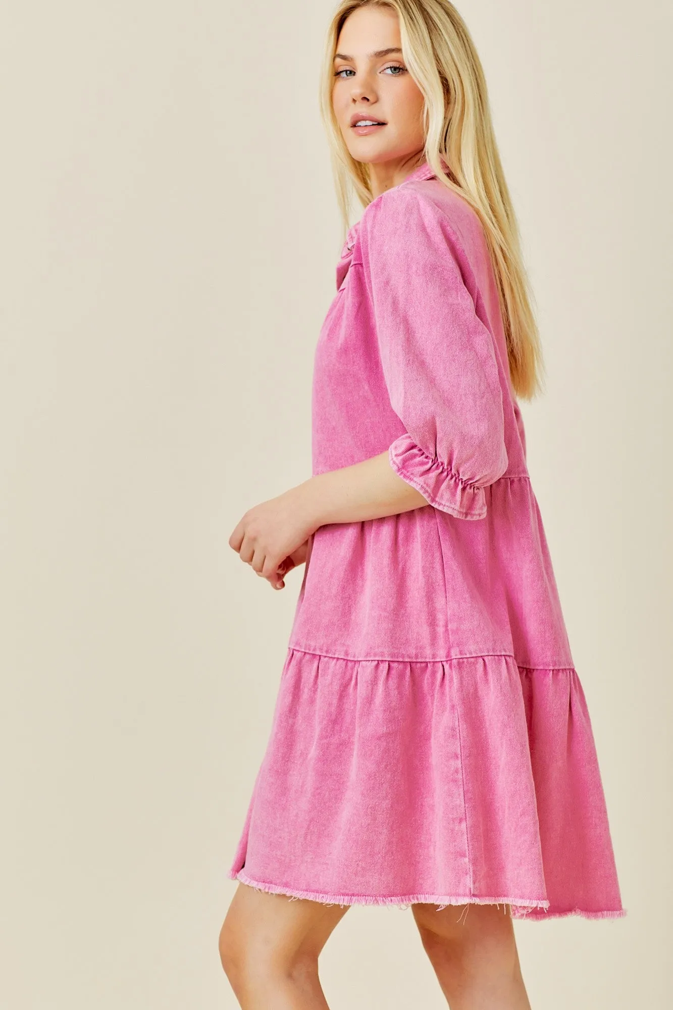Pink Denim Tiered Button Down Dress sold by Pinkblush product image thumbnail 2
