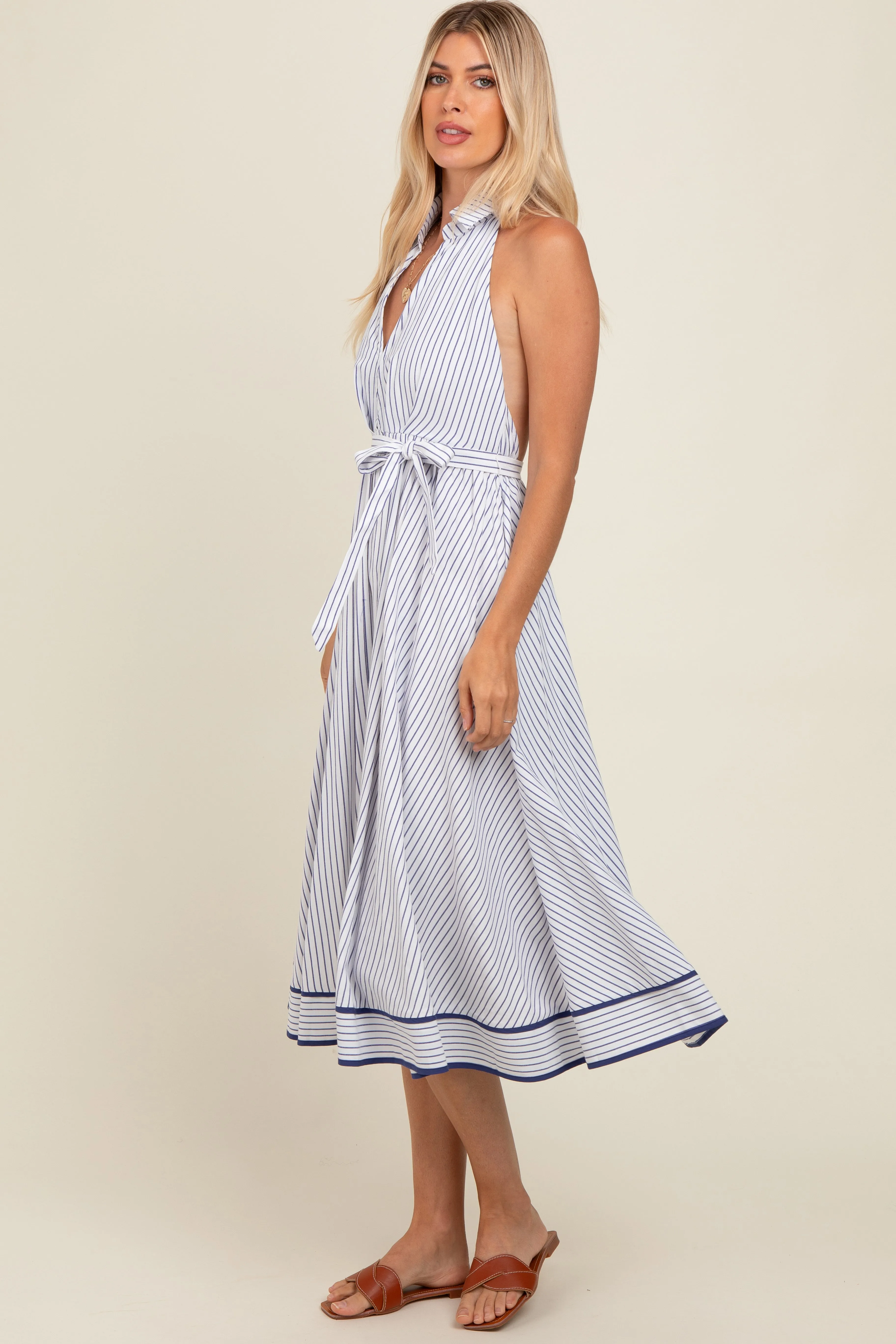 White Striped Halter Midi Shirt Dress sold by Pinkblush product image thumbnail 3