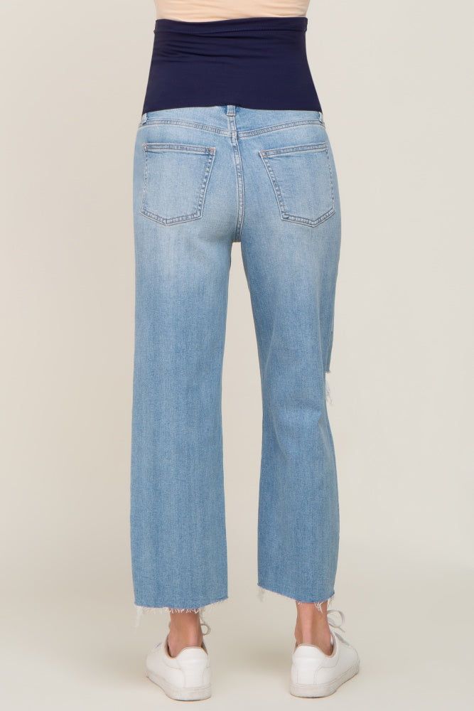 Light Blue Distressed Raw Hem Straight Maternity Jeans sold by Pinkblush product image thumbnail 4